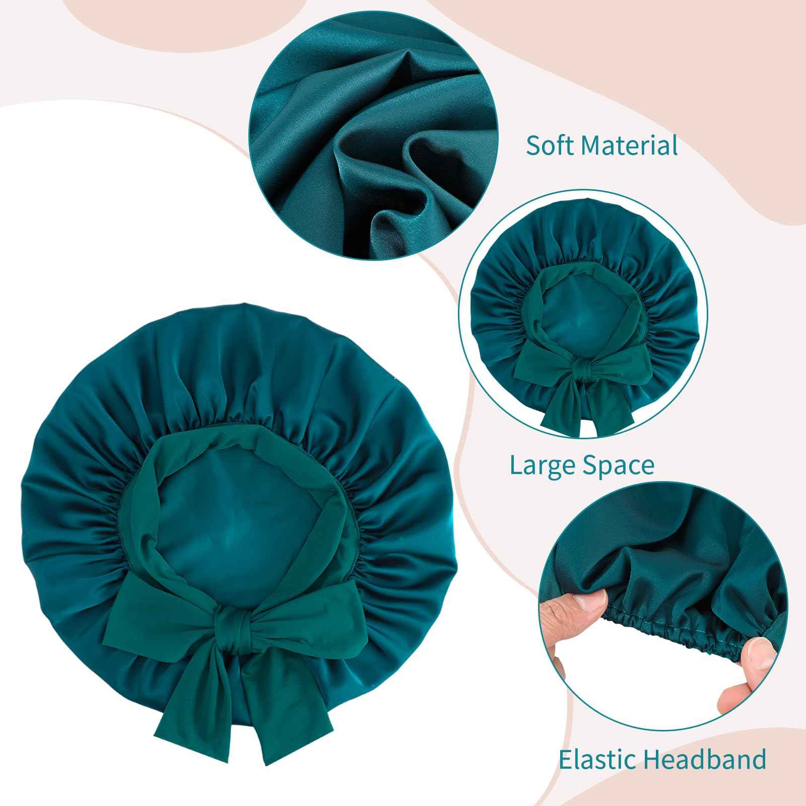 Satin Bonnet Set, Hair Bonnet for Sleeping Silk Bonnet with Eye Mask for Women Curly Hair, Peacock Blue