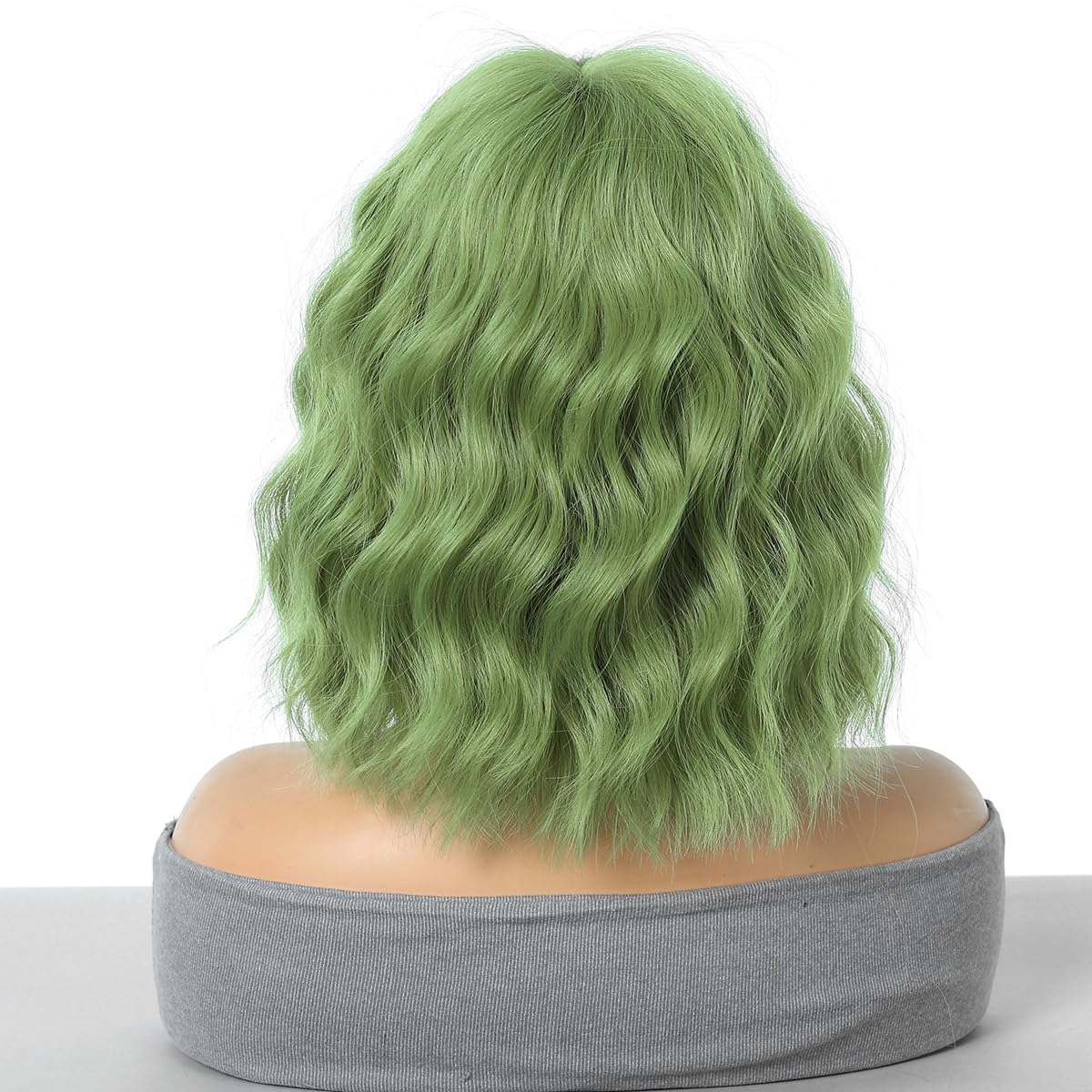 WTHCOS Green Wig Short Curly Wavy Hair Wig With Bangs Avocado Green Wig for Women Matcha Green Wig Short Bob Wig Heat Resistant Synthetic Hair Wigs for Daily Use Cosplay Wig With Wig Cap