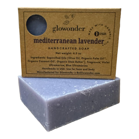 Glowonder 1 Pack Mediterranean Lavender Handmade Organic Bar Soap for Face and Body - Moisturizing, All-Natural, Cruelty-Free - Botanical Ingredients - Shower, Bath, Hand Soaps, Gifts - 4.5 oz