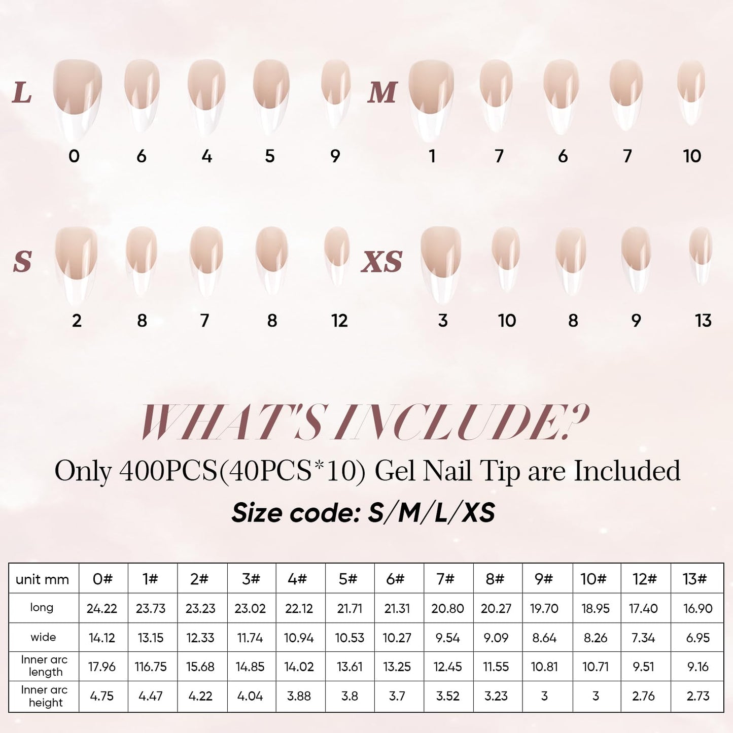 GloBlingle Fair French Tip Press on Nails Almond Medium -400Pcs Natural Jelly Gel French Nail Tips Fake Nails 5 in 1 Acrylic UV Gel Tips Nails Extension DIY Valentine's Day Gifts for Women XS/S/M/L