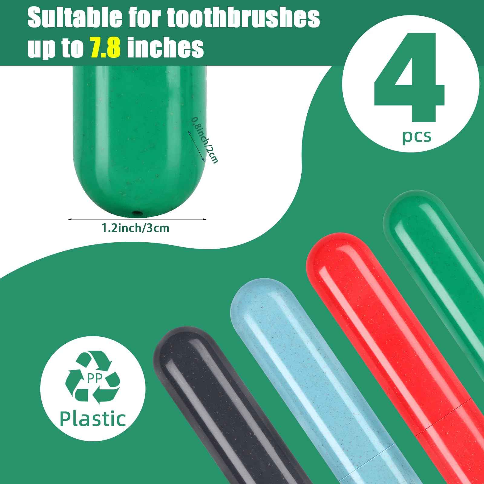Hooqict 4 Pack Travel Toothbrush Case Portable Travel Toothbrush Holder Plastic Toothbrush Container Protector Cover for Traveling, Camping, Home, School, Business