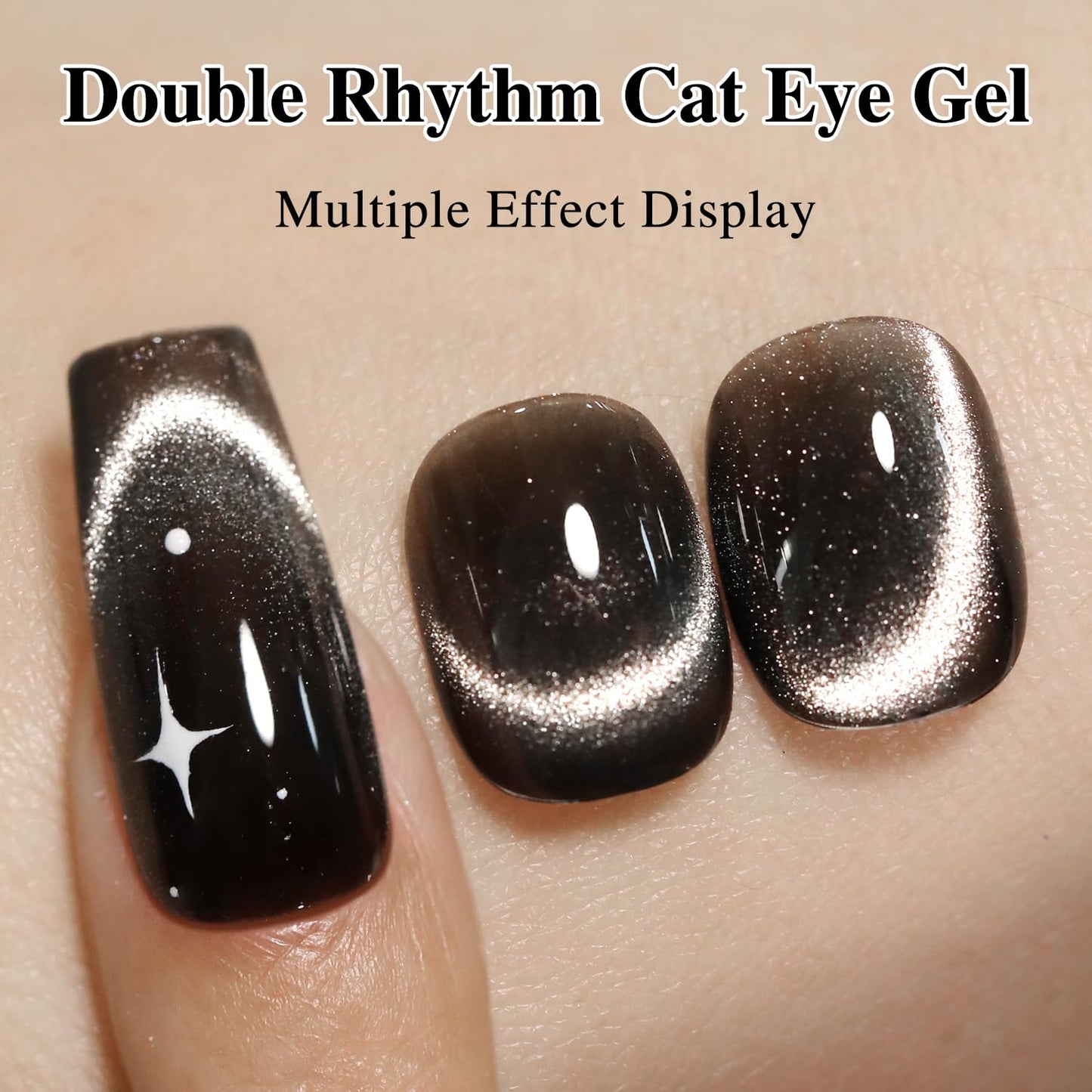 Double Rhythm 0.5 OZ Cat Eye Gel Polish with Magnet 15ML Holographic Glitter Shimmer Translucent Jelly Color Magnetic Nail Polish Salon DIY at Home (Black-MC1047)