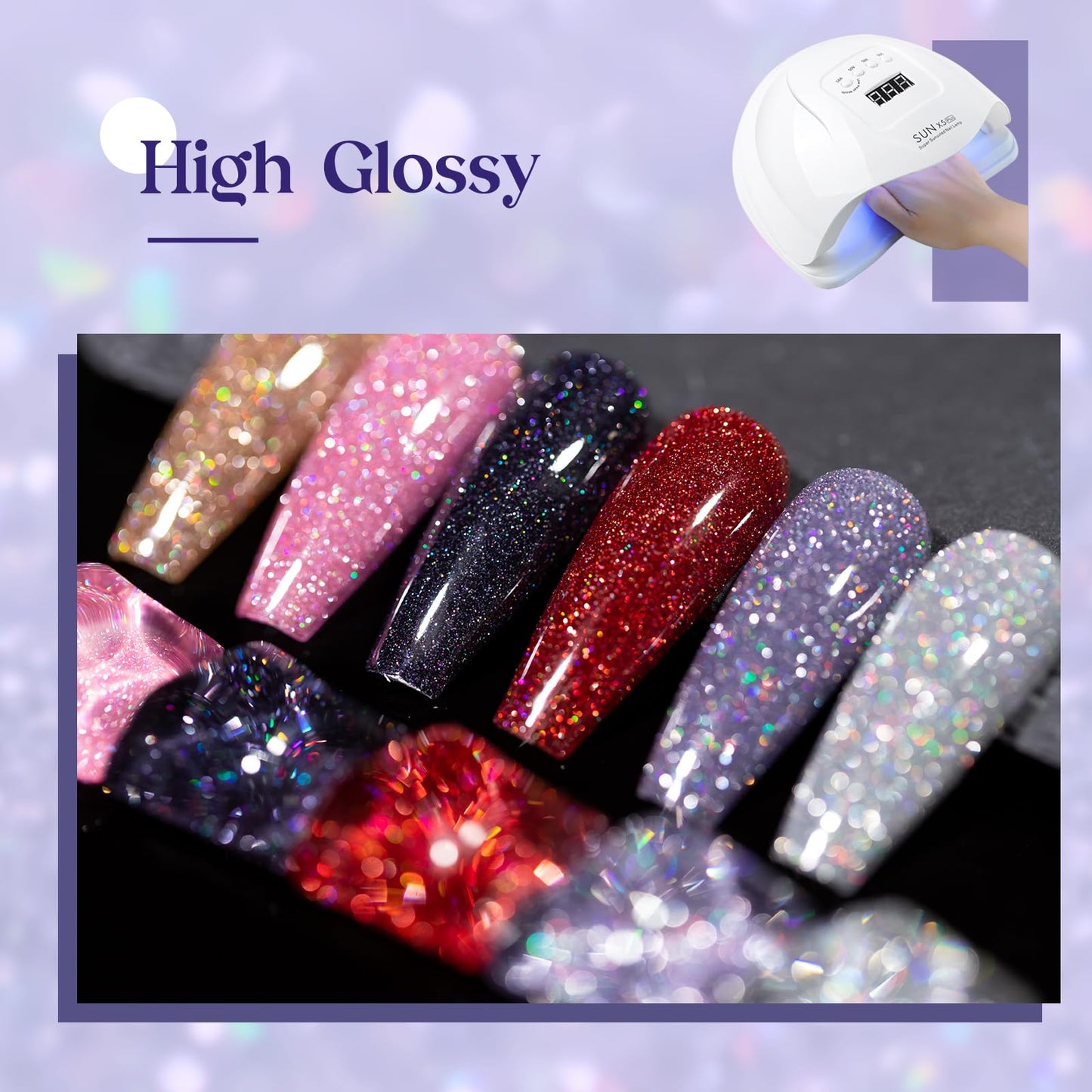 MIZHSE Reflective Glitter Gel Nail Polish, Holographic Glitter Gel Polish Set Sparkly Shiny Bling Nail Gel Soak Off UV/LED Gel Nail Art Manicure Kit