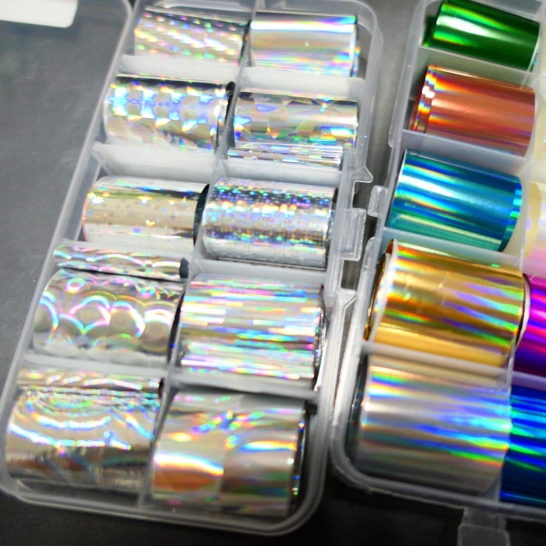 AddFavor 30 Roll Holographic Transfer Nail Foil Sticker Silver Laser Nail Decals 10 Roll Nails Strip Tape for Nails Art Design Decoration