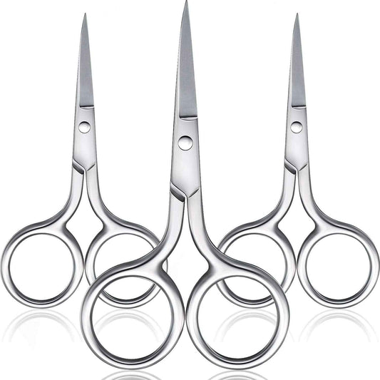 Mudder 3 Pack Small Nose Scissors Facial Hair Trimming Mini Beauty Stainless Steel Grooming Pointed Scissor for Grooming Eyebrows, Nose, Mustache, Beard