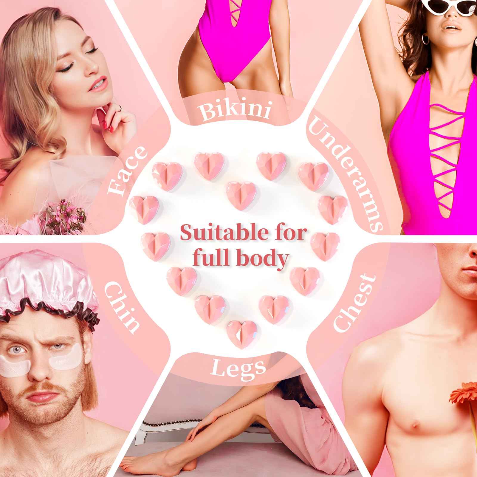 Chulan Hard Wax Beads, 1000g Heart Wax Beans for Sensitive Skin, Hypoallergenic Unscented Waxing Beads for Coarse Hair Removal, Body, Brazilian Waxing, Facial, Bikini, Legs, Armpits Women Home Pink