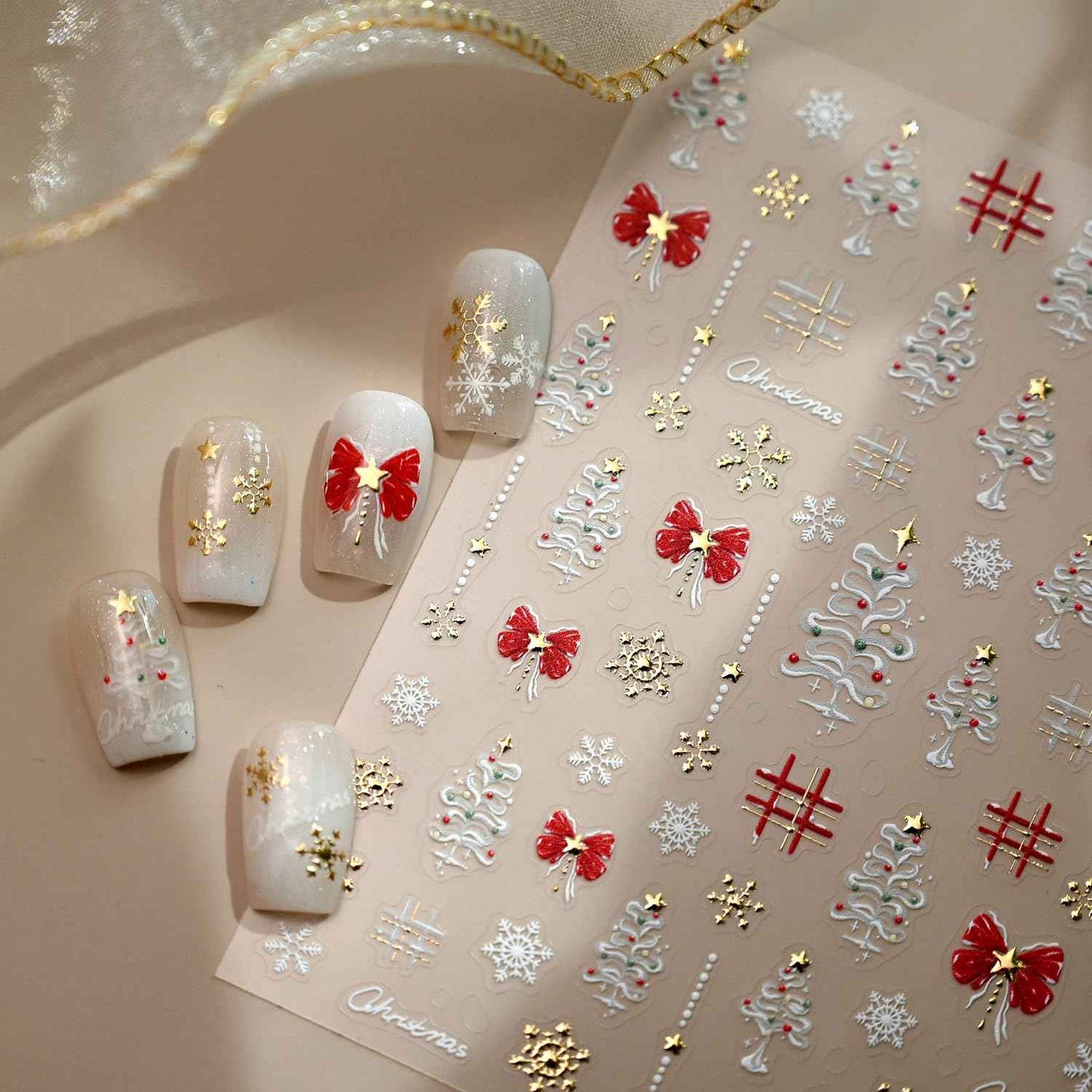 Pretty Diva Christmas Nail Art Stickers - 3D Winter Christmas Nail Stickers for Nail Art with Charms, Xmas Snowflakes Matte Self-Adhesive DIY INS Nail Decals Decoration