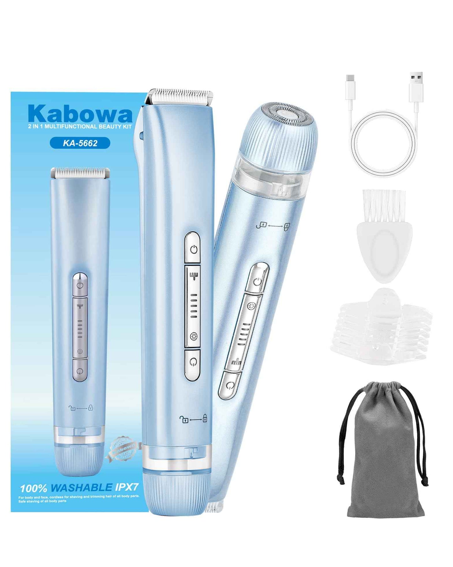 2 in 1 Bikini Trimmer for Women Dual Head Electric Razors IPX7 Waterproof Wet & Dry Use, Electric Shaver for Women Private Area Facial Body Underarm Leg Arm Hair Remover for Pubic Hair