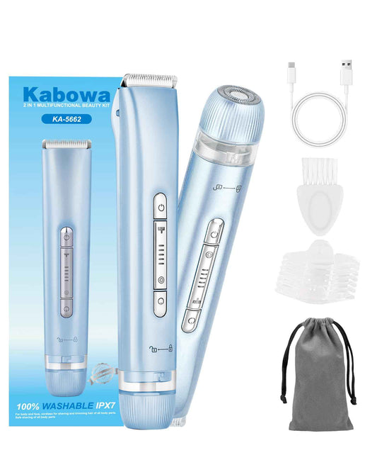 2 in 1 Bikini Trimmer for Women Dual Head Electric Razors IPX7 Waterproof Wet & Dry Use, Electric Shaver for Women Private Area Facial Body Underarm Leg Arm Hair Remover for Pubic Hair