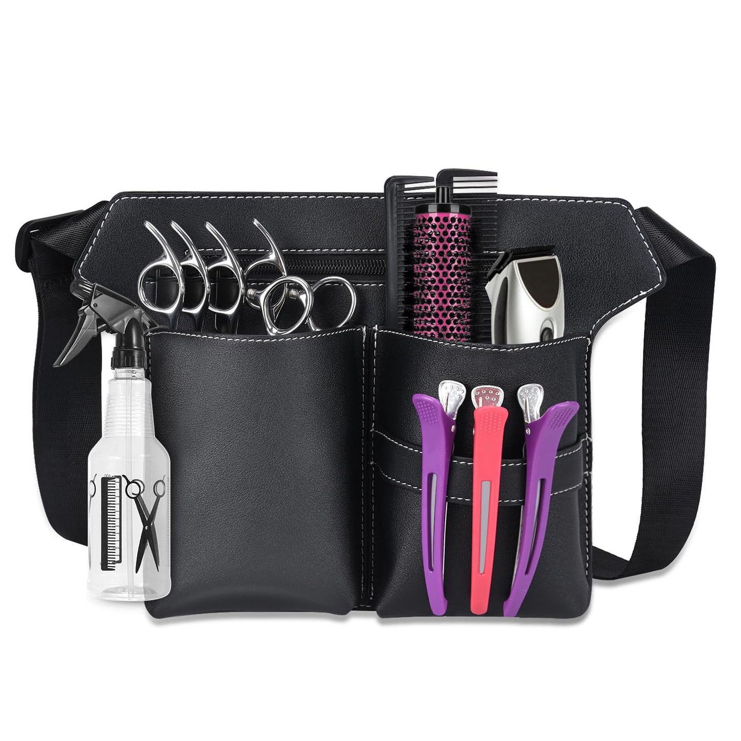 Noverlife Hairdresser Scissor Bag, Barber PU Leather Waist Pouch, Professional Hairdressing Tools Storage Holster with Waist Belt, Hair Salon Scissor Storage Waist Bag for Hairstylist