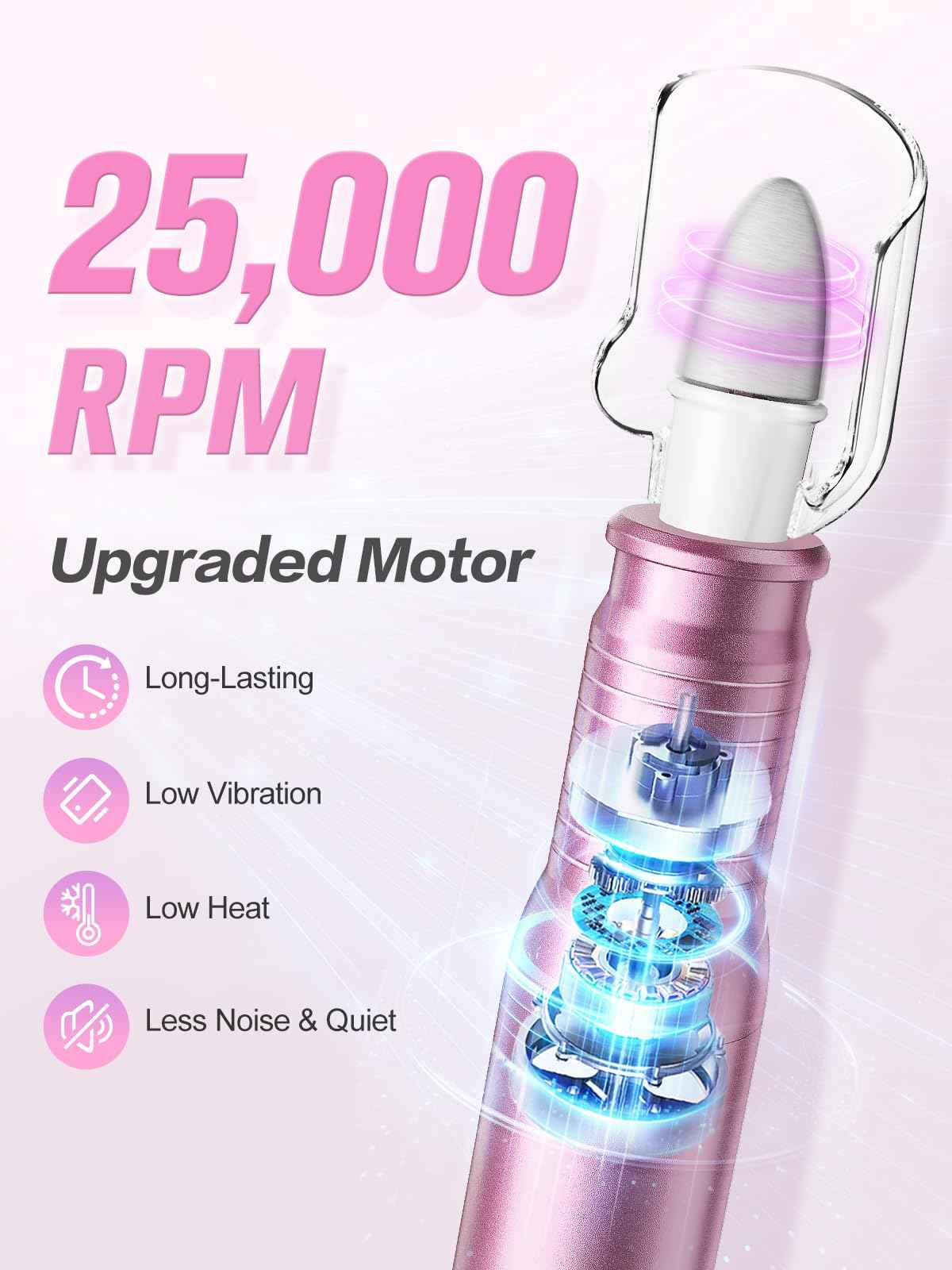 Subay Professional Manicure Pedicure Kit, Electric Nail Drill Set with LED Display, 25000RPM, 11-Piece Attachments Plus 20 Sanding Bands, Nail Grinder Tool for Women Men Baby Pets, with Dust Brush