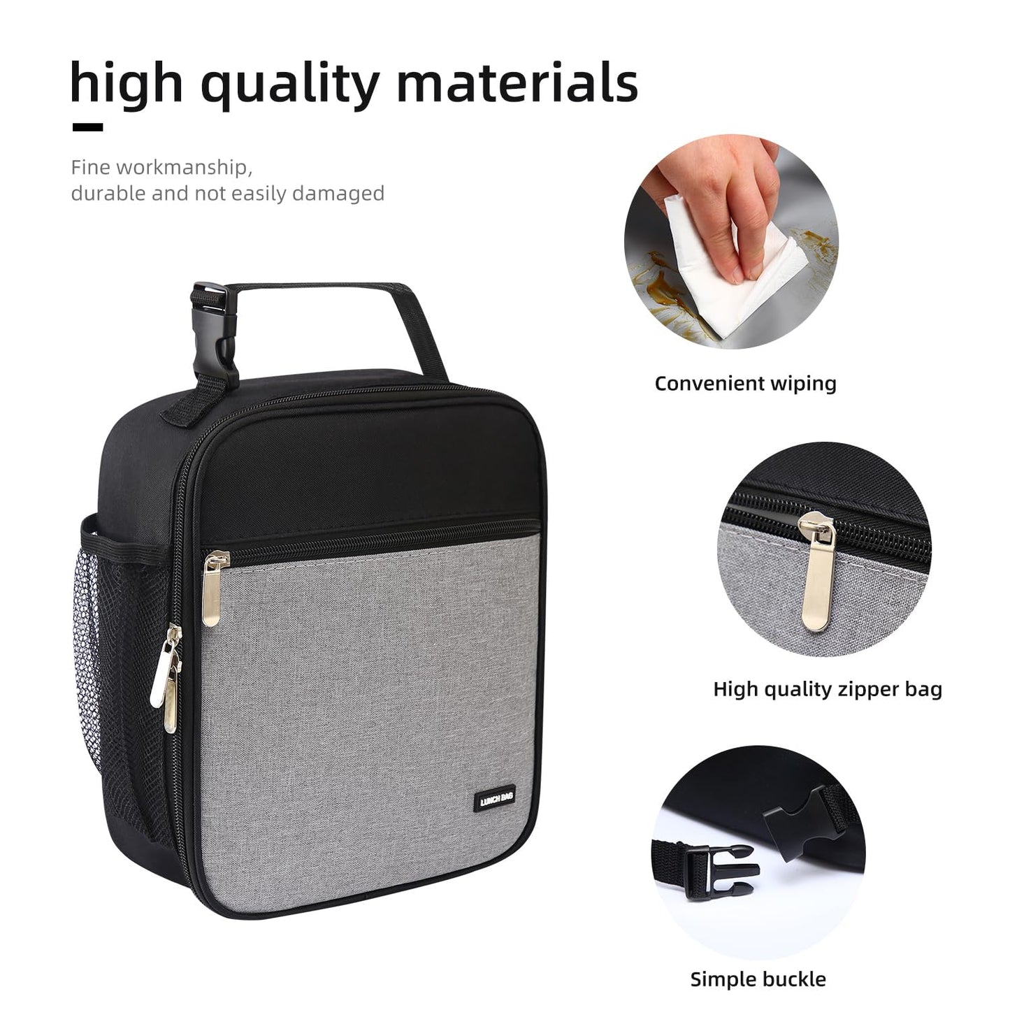 AYEANY Lunch box Lunch bag for men women Lunchbox Lunch bags Insulated Lunch bag Lunch box cooler (Thicken grey)