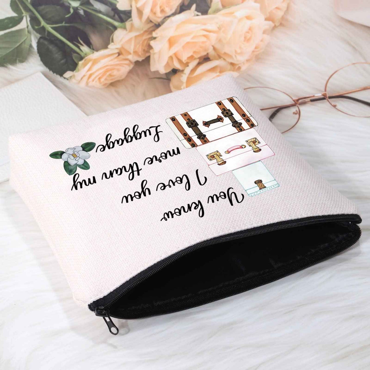 POFULL Movie Inspired Gift Romance Movie Lover Gift You Know I Love You More than my Luggage Cosmetic Bag For Women