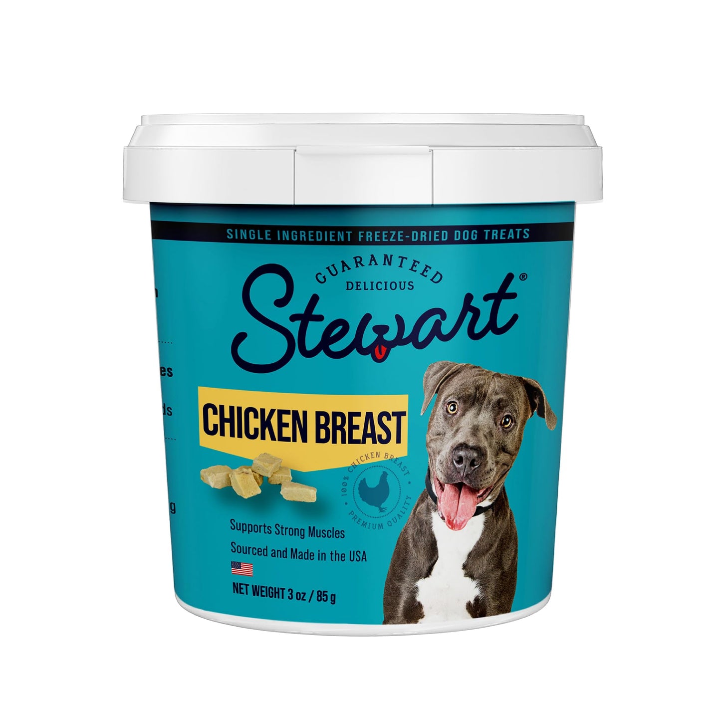 Stewart Freeze Dried Dog Treats, Chicken Breast, 3 oz, Grain Free & Gluten Free, Resealable Tub, Single Ingredient, Training Treat in Beef Liver, Salmon, Chicken Liver & Chicken Breast 4, 14, 21 oz