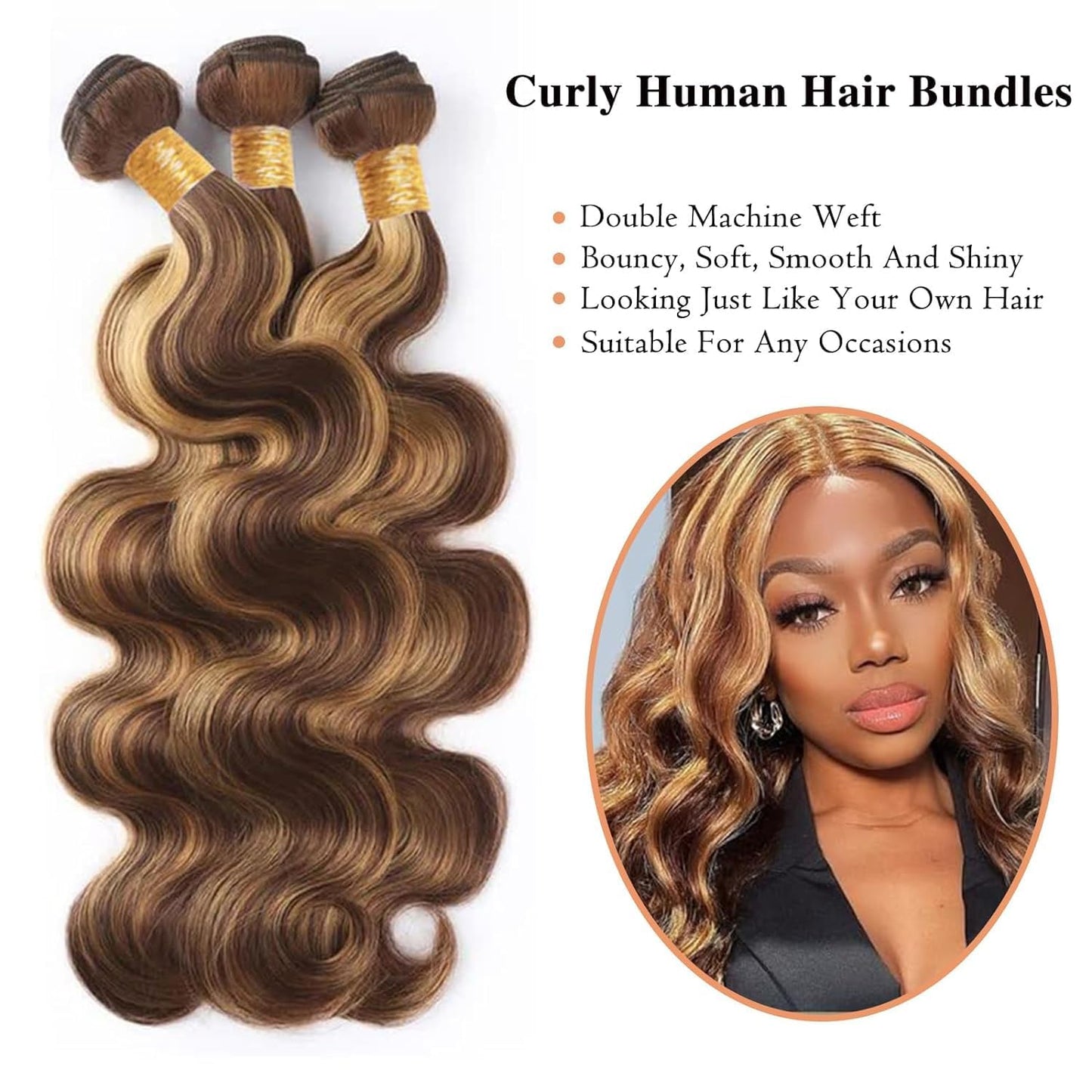 P4/27 Highlight Body Wave Human Hair Bundles Highlight Bundles Human Hair Body Wave Bundles Human Hair 8 10 12Inch 3 Bundles Brazilian Virgin Hair Bundles (P4/27-BD-8 10 12)