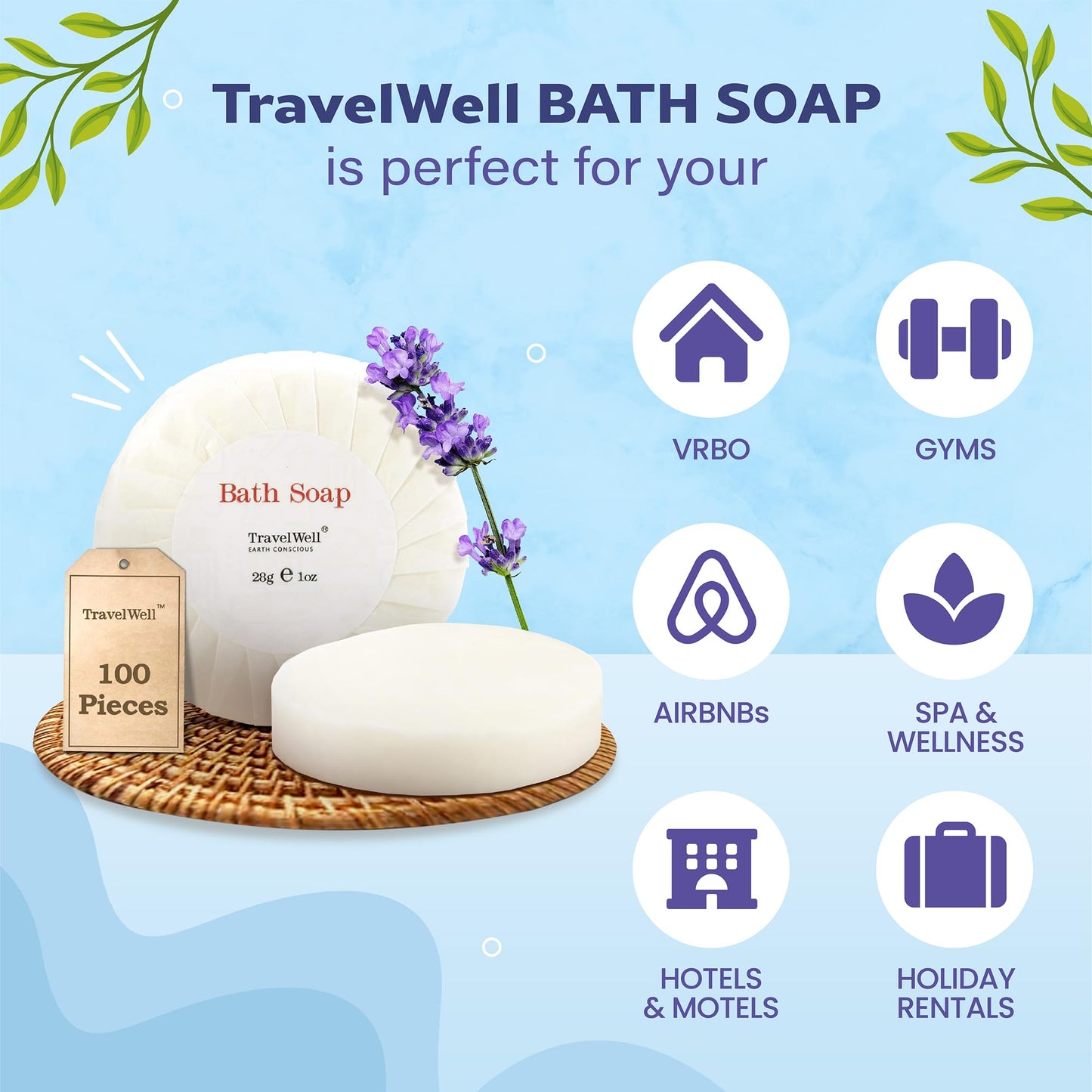 Travelwell Bar Soap Bulk - 100 Pack, 1.0 oz Travel Size Soap Bars - Individually Wrapped Hotel Soap - Great for Vacation Rental and Airbnb Toiletries or Hygiene Kits Supplies