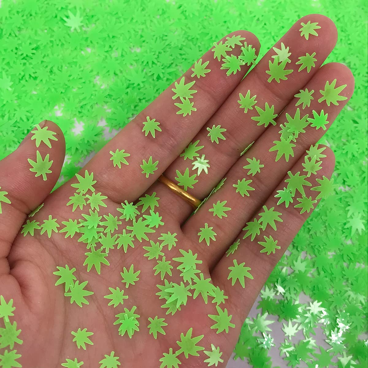 Glow in The Dark Leaf Glitter - Solvent Resistant & Cosmetic Grade - Festival Rave Makeup Face Body Nails Resin Arts & Crafts, Tumblers, Bath Bombs, Resin - Weed Pot Marijuana Leaf