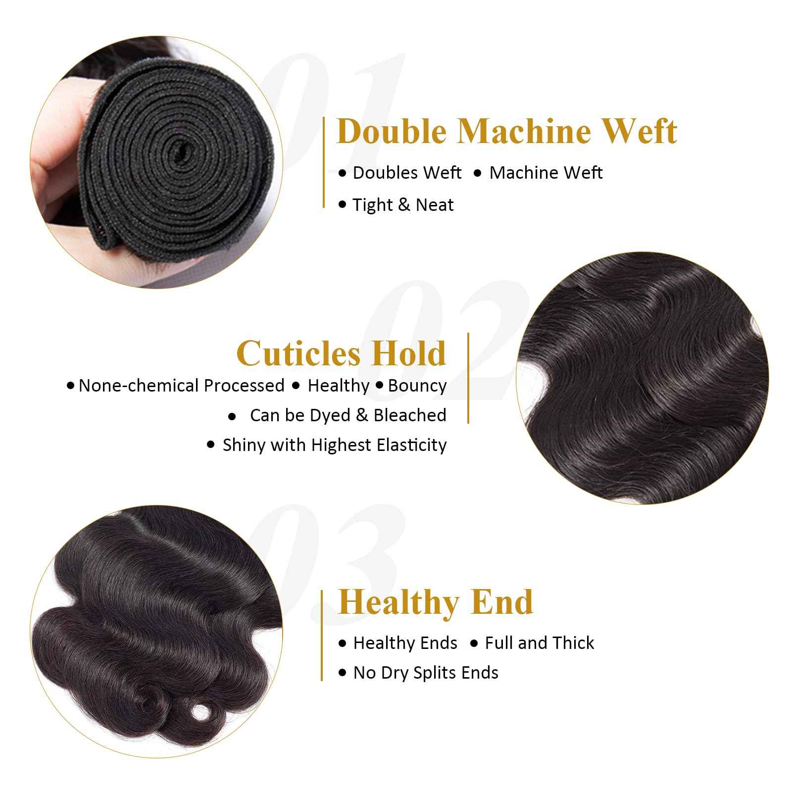 ZZMDS Human Hair Bundles 10 12 14 Inch Body Wave Bundles Human Hair 3 Bundles 12A Brazilian Virgin Body Wave Bundles Natural Color