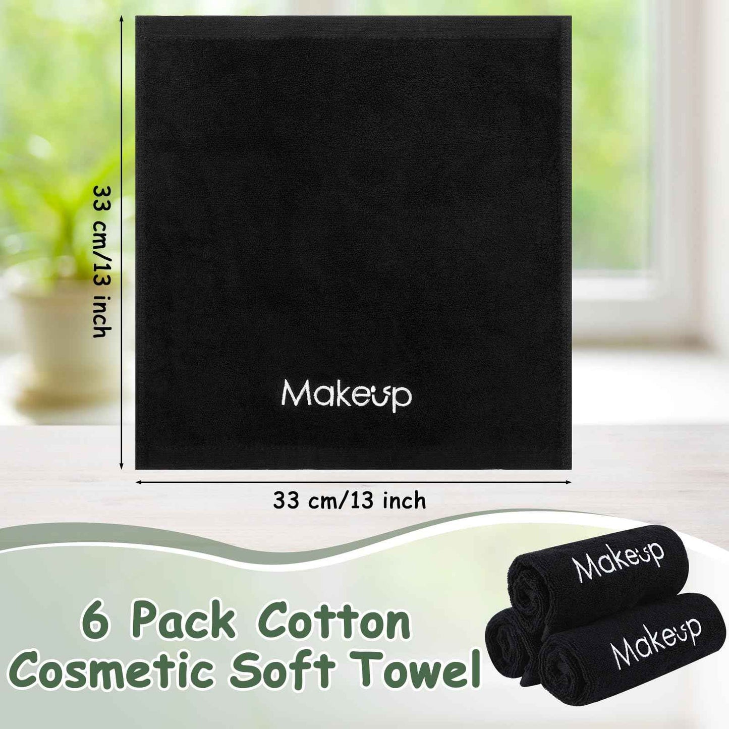 Shimeyao 13x13 Inch Black Makeup Towels Reusable Makeup Washcloths for Face Facial Remover Washcloths Absorbent Cotton Towel for Women Skin Care (6 Pcs,Smile Pattern)