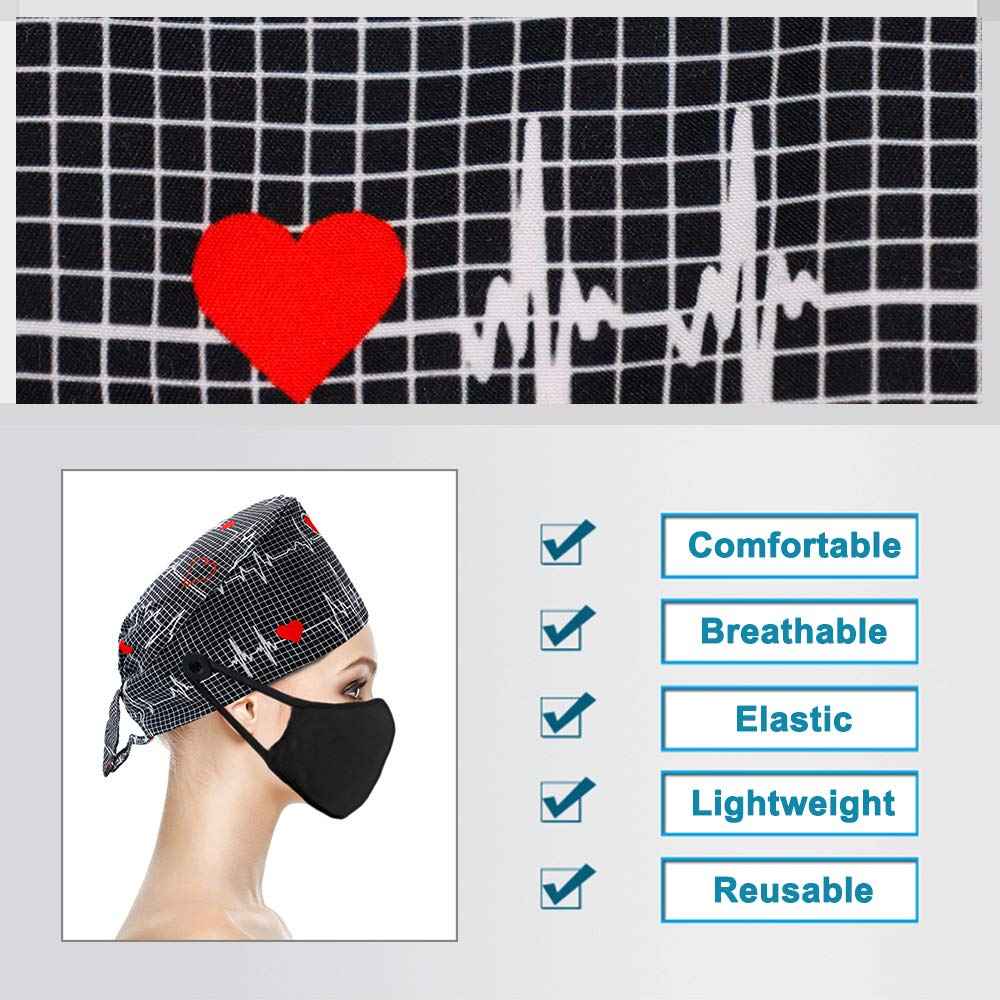 LUCKYBUNNY 3PCS Cute Teeth Working Cap with Button, Women Men Breathable Lace Up Sweatband Work Hat Hair Cover (Cute Teeth)