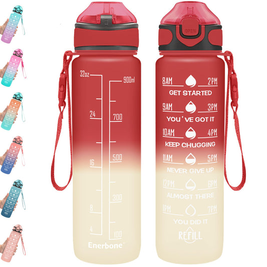 Enerbone 32 oz Drinking Water Bottle with Times to Drink and Straw, Motivational with Carrying Strap, Leakproof BPA & Toxic Free, Ensure You Drink Enough Water for Fitness Gym Outdoor