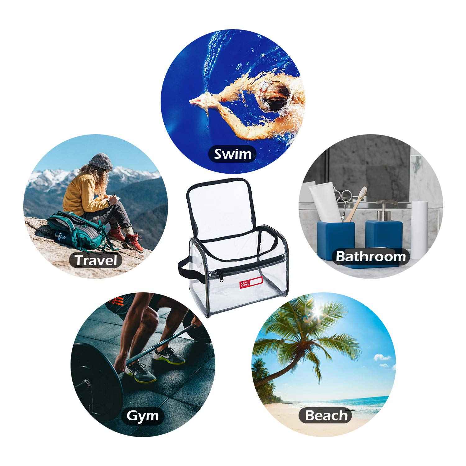 Rough Enough Clear Makeup Toiletry Bag Cosmetic Organizer Large Medicine Pouch with Zipper for Women Travel Accessories Essentials Pouch Toiletries Airport