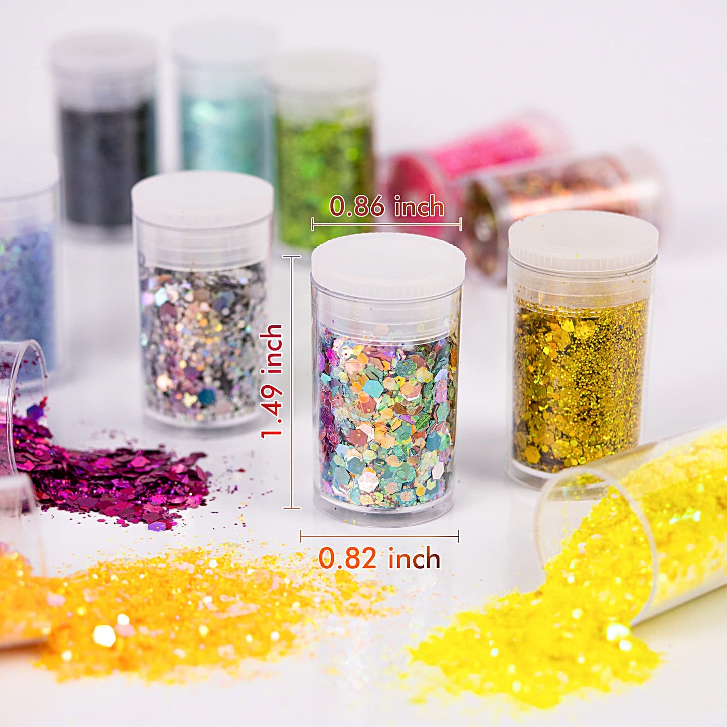 Holographic and Iridescent Chunky Glitter Sequins, 36 Colors Mixed Cosmetic Glitter for Face Body Eye Hair Nail Art Lip Gloss, Festival Glitter Makeup with Different Hexagons Size