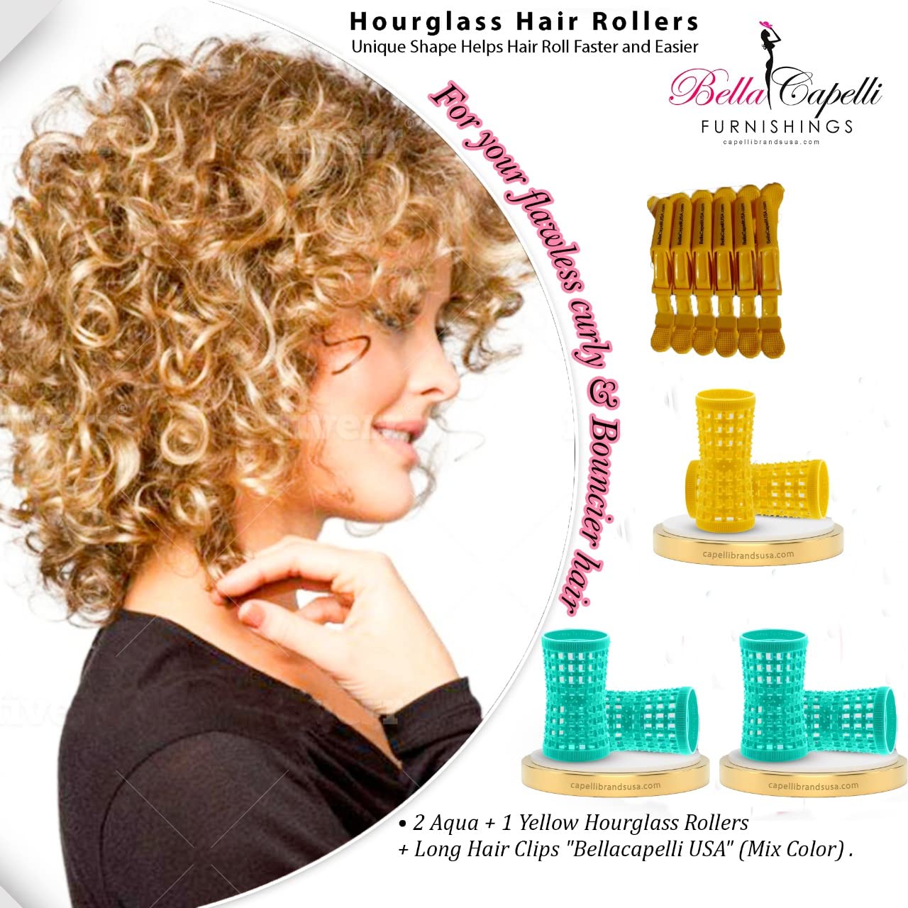 Hourglass Hair Rollers Yellow Hourglass Natural Hair Rollers 27mm1.06in – Pack of 12