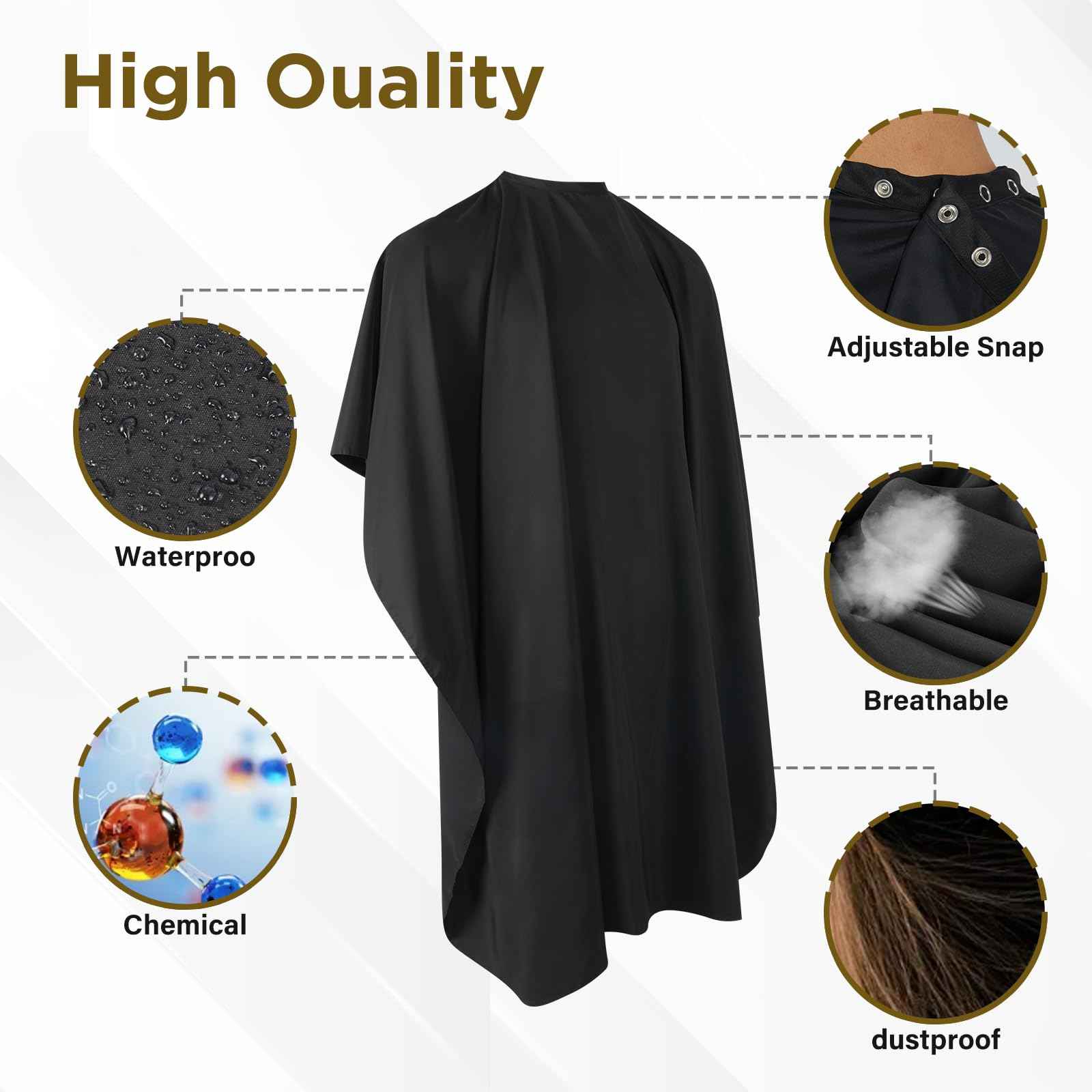 llezza Professional Salon Hair Cutting Cape, Barber Cape for Men/Women, Adjustable Snap Button with Waterproof Hairdressing Salon Cape for Haircut, Coloring, Makeup, Styling(52" x 47"), Black