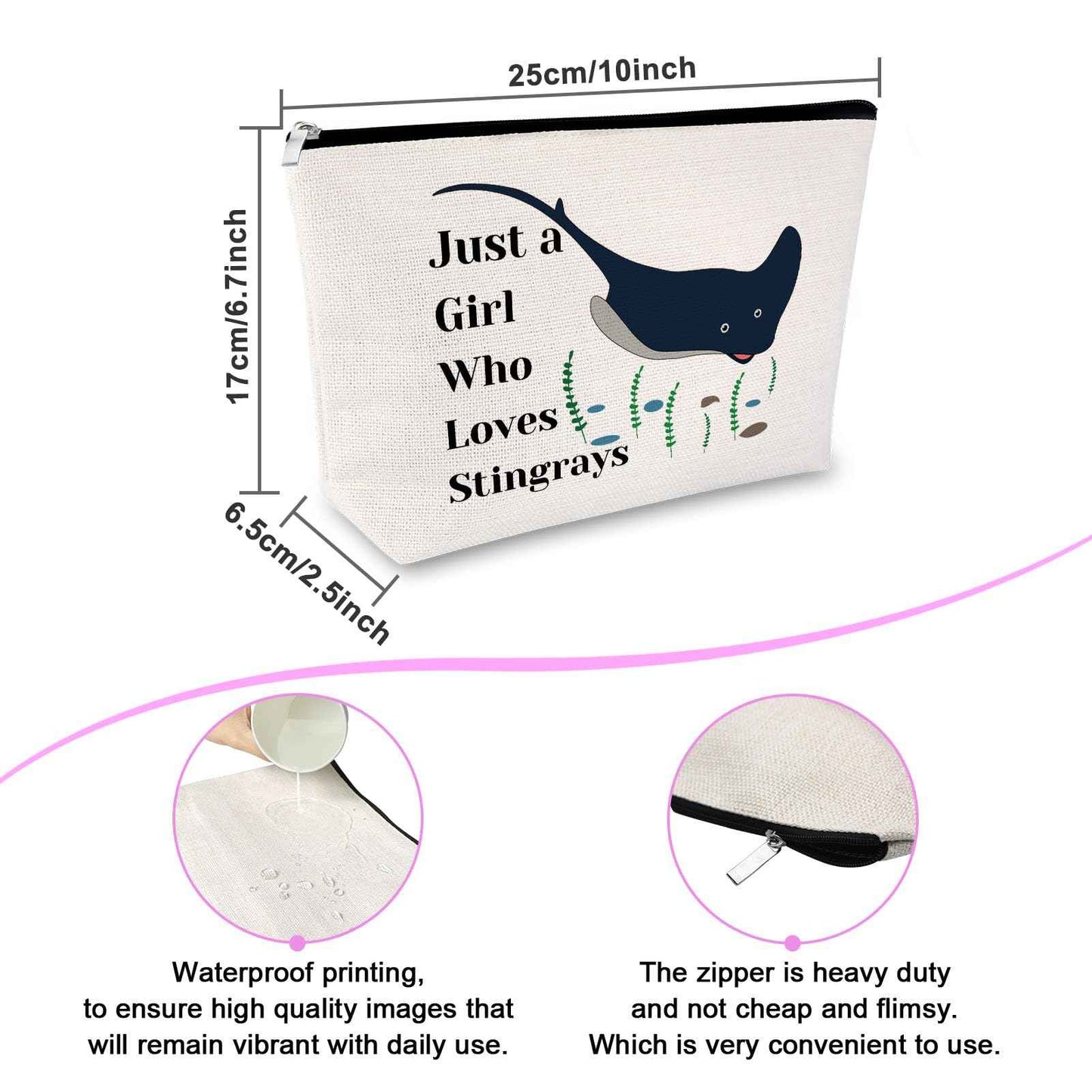 Stingray Themed Makeup Bag for Women Ocean Animal Gifts for Stingray Lovers Cosmetic Bag Sea Animal Manta Ray Gifts Christmas Funny Birthday Presents for Her Travel Pouch