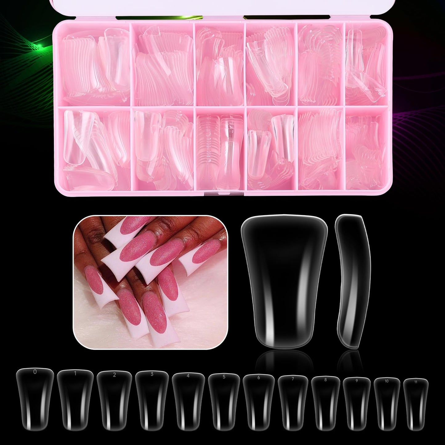 INENK 504PCS Full Cover Duck Tips | Gel x Nail, Clear Natural Fan Flare Crystal Duck Feet Styel for Wide French False Nail Extension, Full Cover Nails Professional - Y2K-ins paire Designs(12 Size)