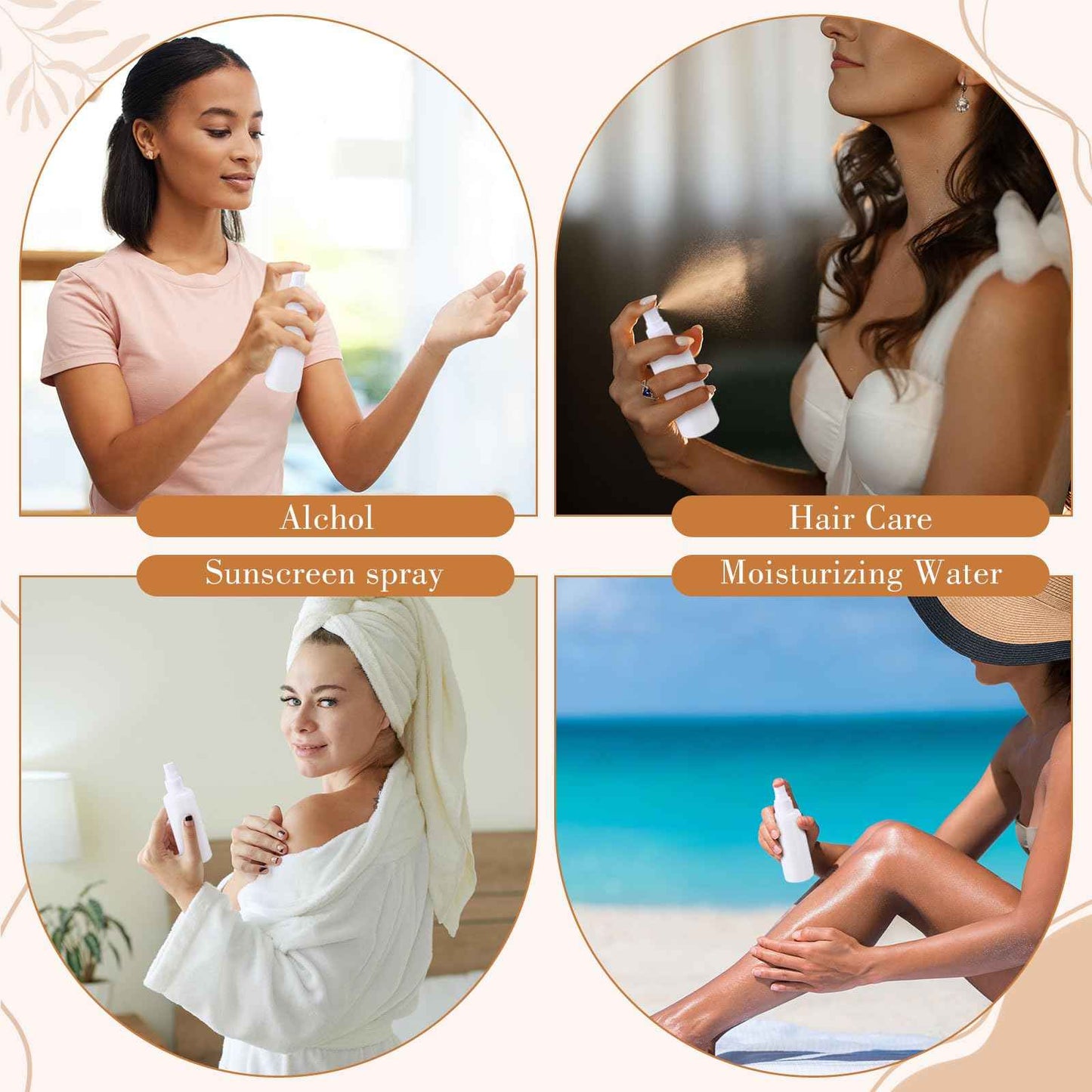 Yiyiring 50 Pack 3.4 oz Plastic Spray Bottles Fine Mist Travel with Pump Spray Cap Double Cap Refillable and Reusable Empty Plastic Containers for Travel Cosmetic Essential Oils