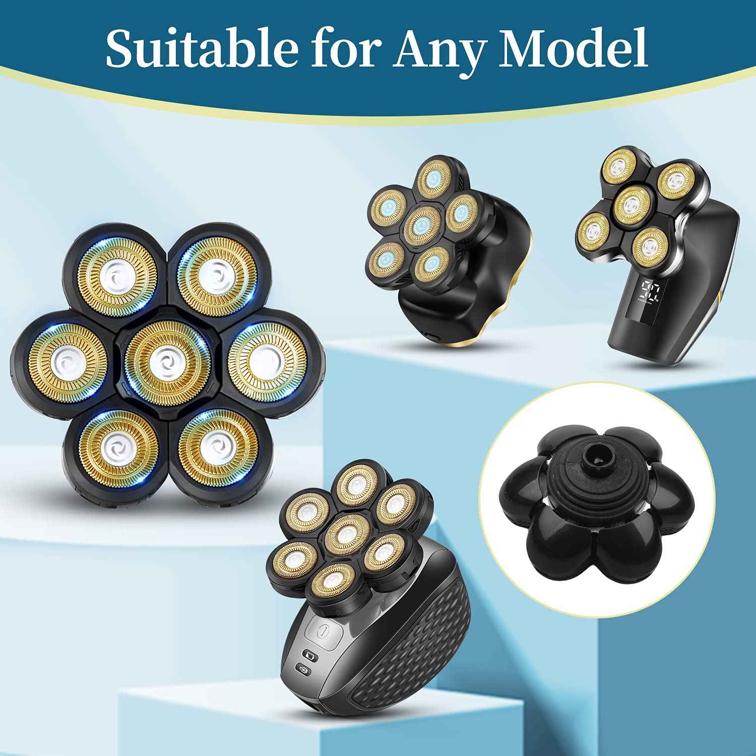 Vsmooth Electric Shaver Replacement Head - Shavers for Bald Men Replaceable Head - Waterproof Blades for Men Replacement Shaving Heads - Wet & Dry Electric Razor Floating Replacement Blade Head