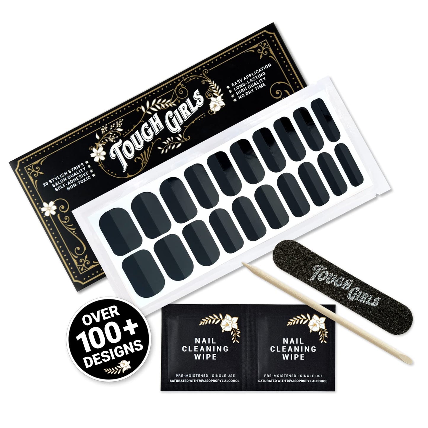 TOUGH GIRLS | 20 Exquisite Gel Nail Polish Strips w/Application Accessories - No UV/LED Lamp Required (Balanced Black - Glossy & Matte)