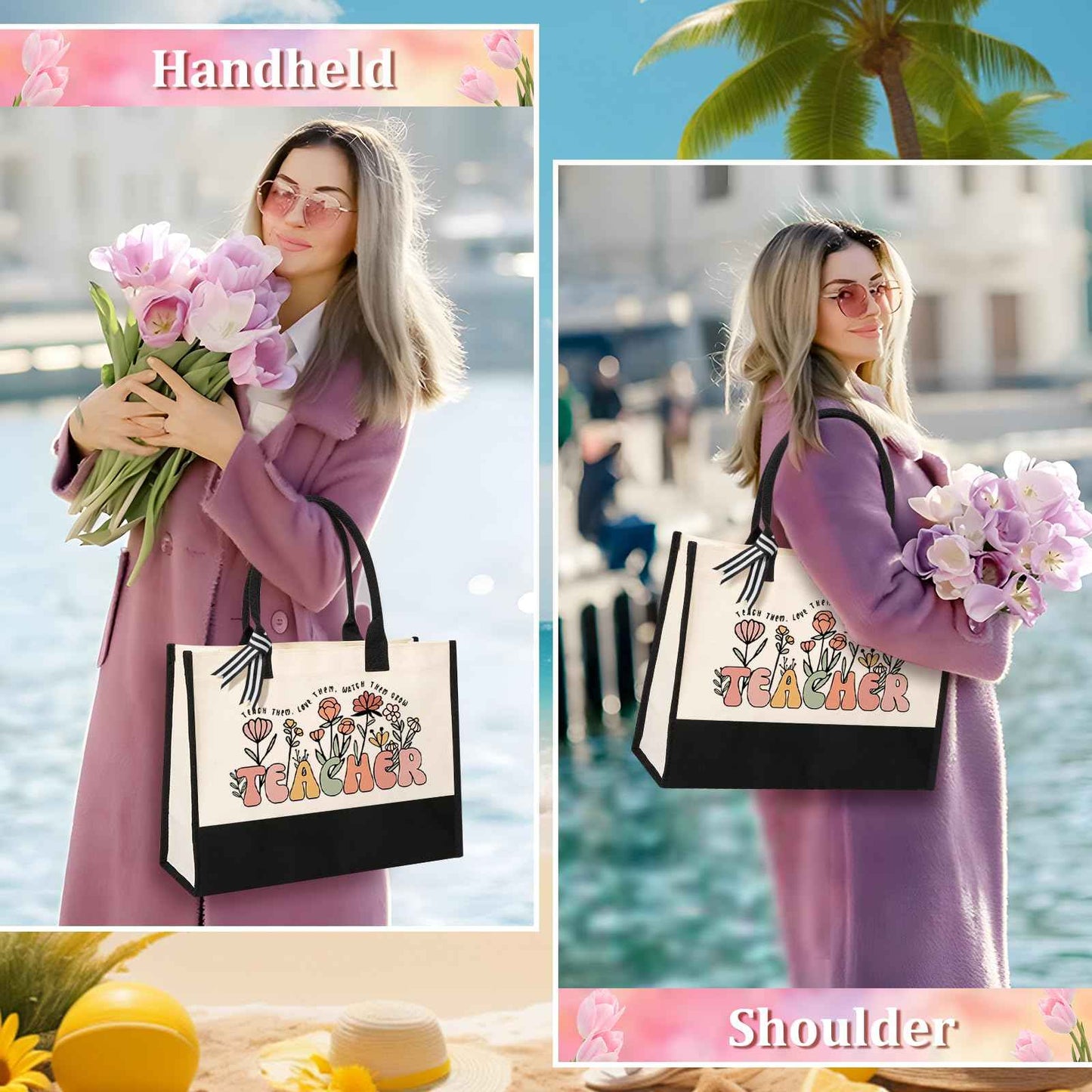 Canvas Tote Bag Makeup Bag for Women - Personalized Teacher Appreciation Gifts