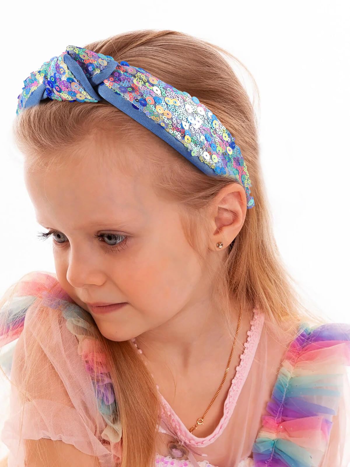 BAOPLAYKIDS Sequin Knotted Headbands for Girls Fashion Sparkly Pink HairBands Accessories for Kids Wide Hair Bands Cute Glitter Hair Hoop for Little Girl Costume Party Supplies