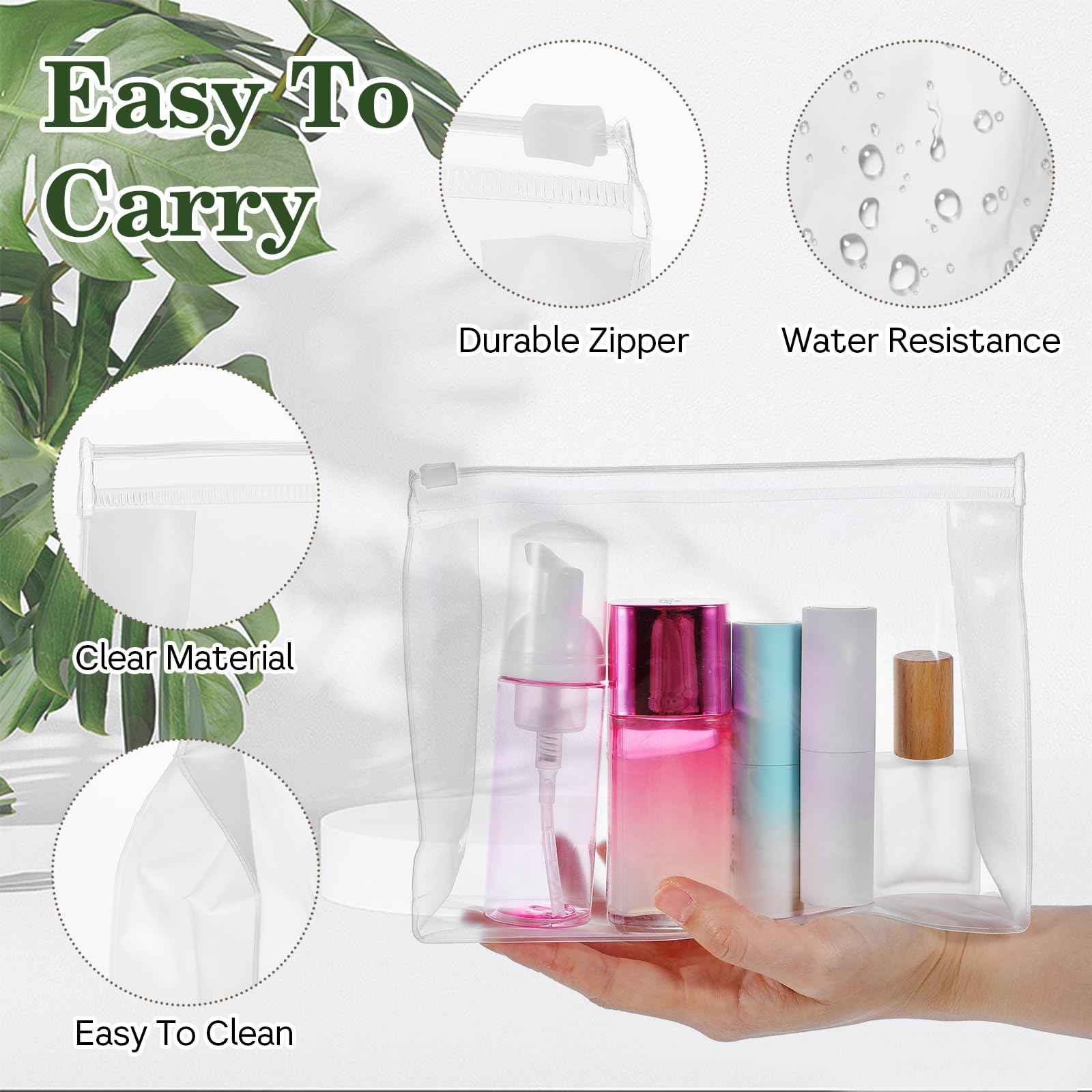 cobee 50 Pcs Clear Makeup Bags Bulk, Mini Cosmetic Organizer for Travel Small Transparent Zipper Pouch PVC Waterproof Pouches 7.9x5.9x2 In for Toiletry