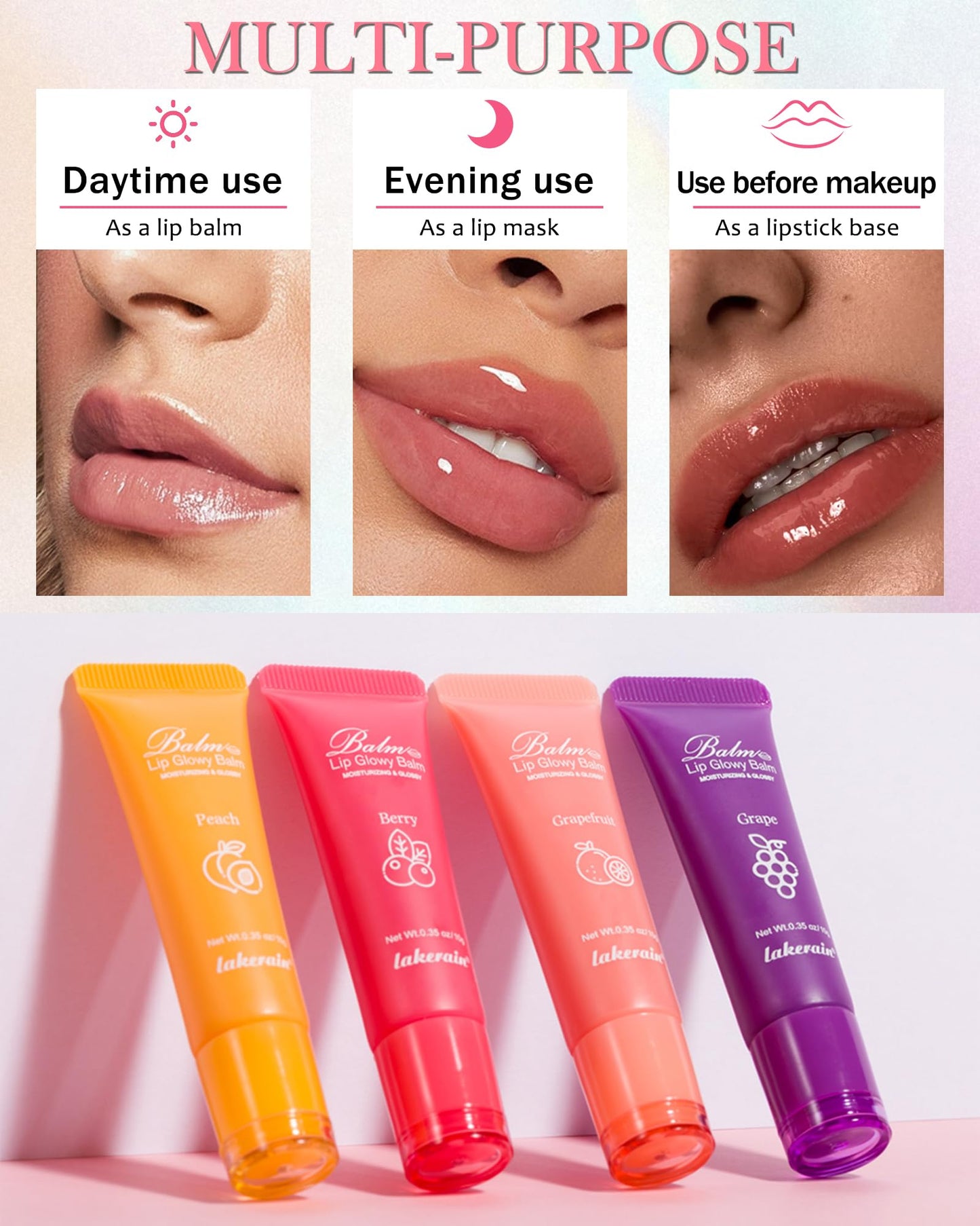 Hydrating Lip Glowy Balm, Ultra-Nourishing Lip Balm for Dry Cracked Lips, Moisturizer Lip Repair Sleeping Lip Mask, Day and Night Lip Care Therapy Treatment,Glossy Smooth Lip Butter Balm-03#Grapefruit