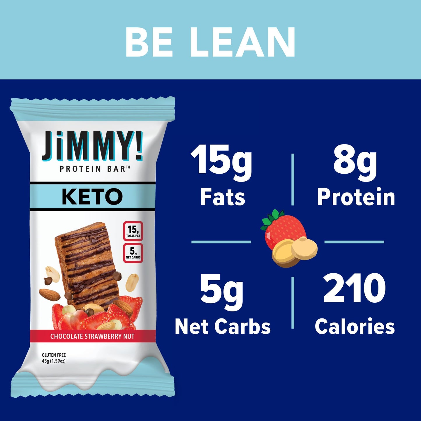 JiMMY'S! Functional Keto Protein Bar - Chocolate Strawberry Nut - 12 pack - Low Net Carb Count, Keto Friendly, Low Sugar, Gluten Free, High Protein Snack