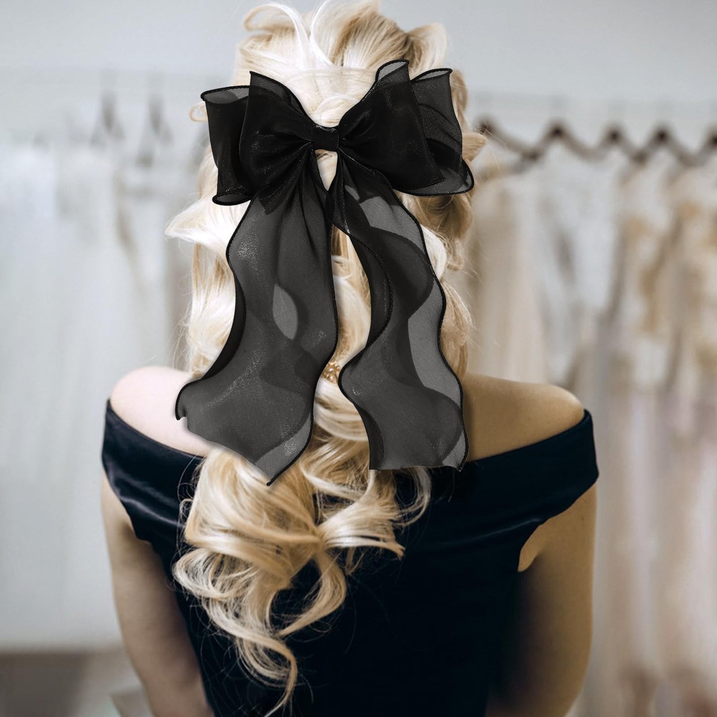 papasgix Silk Hair Bow Clips: Big Solid Color Ribbons for Women and Girls (2, Pink + Black)