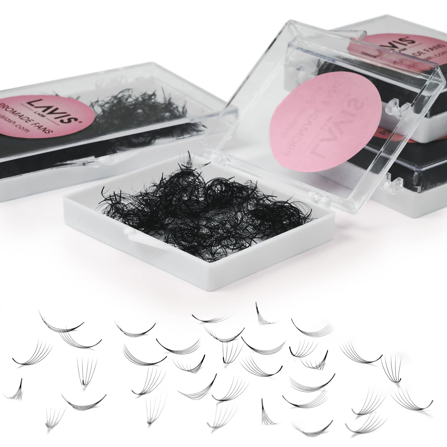 LAVISLASH 500 Promade Fans Eyelash Extension | Handmade Loose Volume Lash | Mutiple Options 3D-8D/10D/12D/14D/16D Fans | 0.03/0.05/0.07mm Thickness | C/CC/D Curl | 8-16mm Length(5D-0.07-CC-14mm)