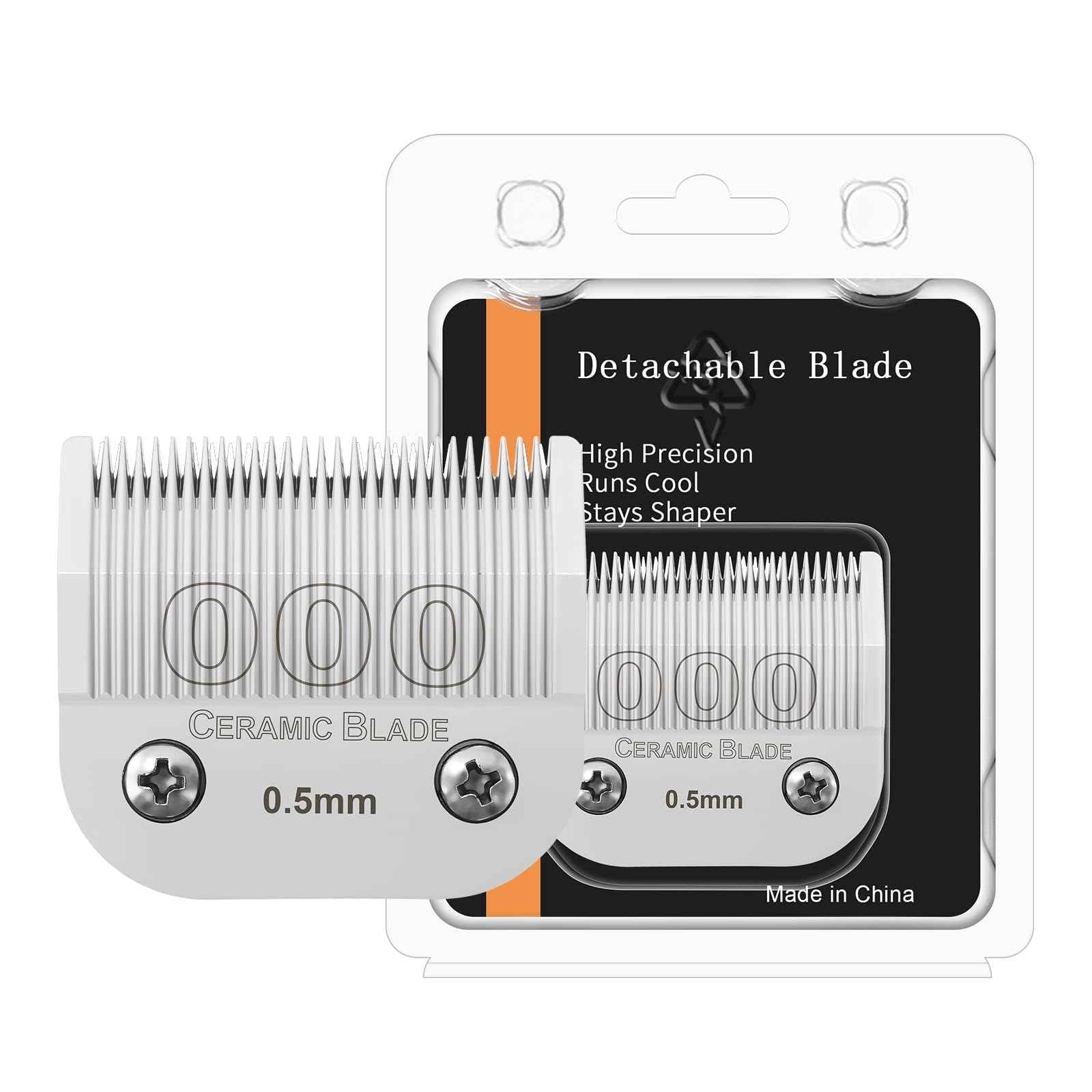 HONGNAL 000 Professional Detachable Replacement Ceramic Blades 0.5mm, Compatible with Most Andis, Oster A5 Series Scissors. Cutting Length 1/50 -Inch(0.5mm)