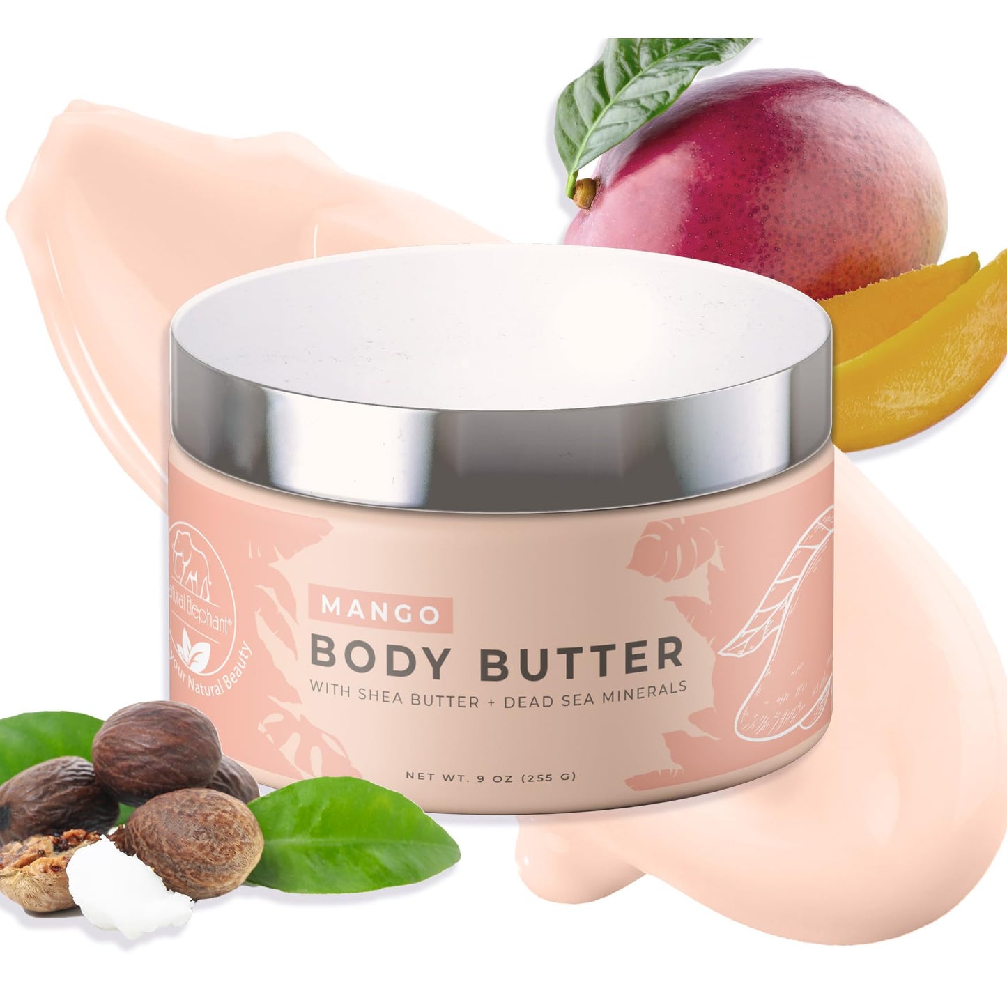 Natural Elephant Body Butter with Shea Butter, Dead Sea Minerals & Vitamin E - Luxurious Moisturizer, Hydrating Cream, Cruelty-Free, Paraben-Free, 9 oz (Mango)