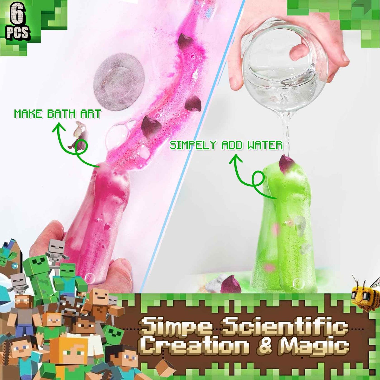 Bath Bombs for Kids: Organic Bath Bombs with Toys Inside for Dry Skin Moisturize, Kids Bath Toys & Scientific Toys, Dried Rose Petals with Eruption of Foams, Bath Flask Potion Kits Gift Set