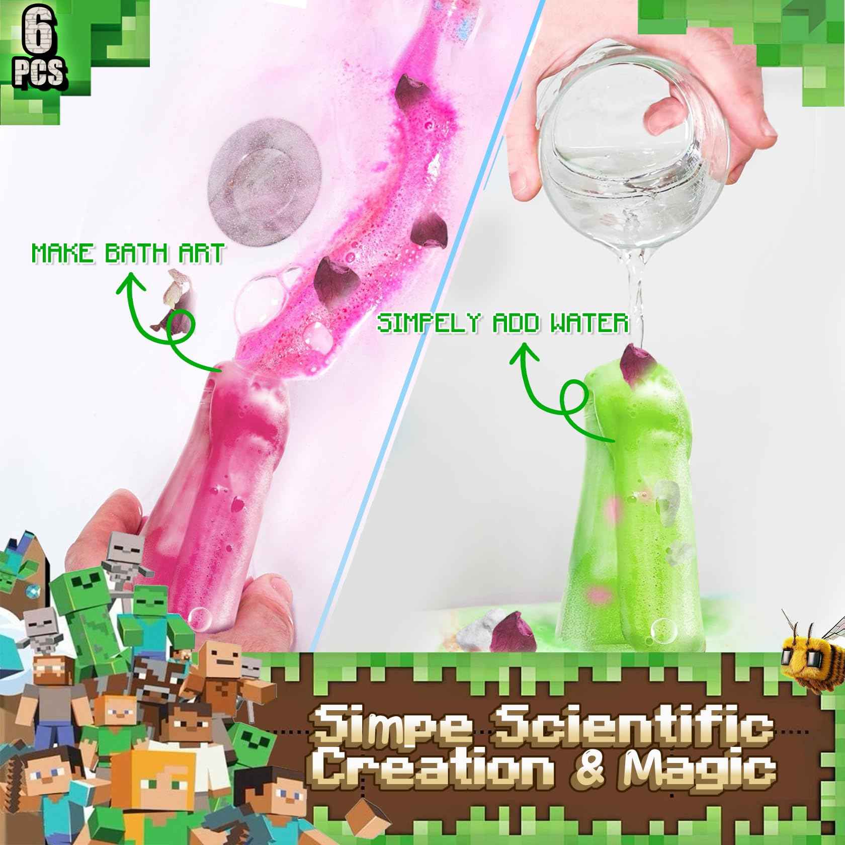 Bath Bombs for Kids: Organic Bath Bombs with Toys Inside for Dry Skin Moisturize, Kids Bath Toys & Scientific Toys, Dried Rose Petals with Eruption of Foams, Bath Flask Potion Kits Gift Set