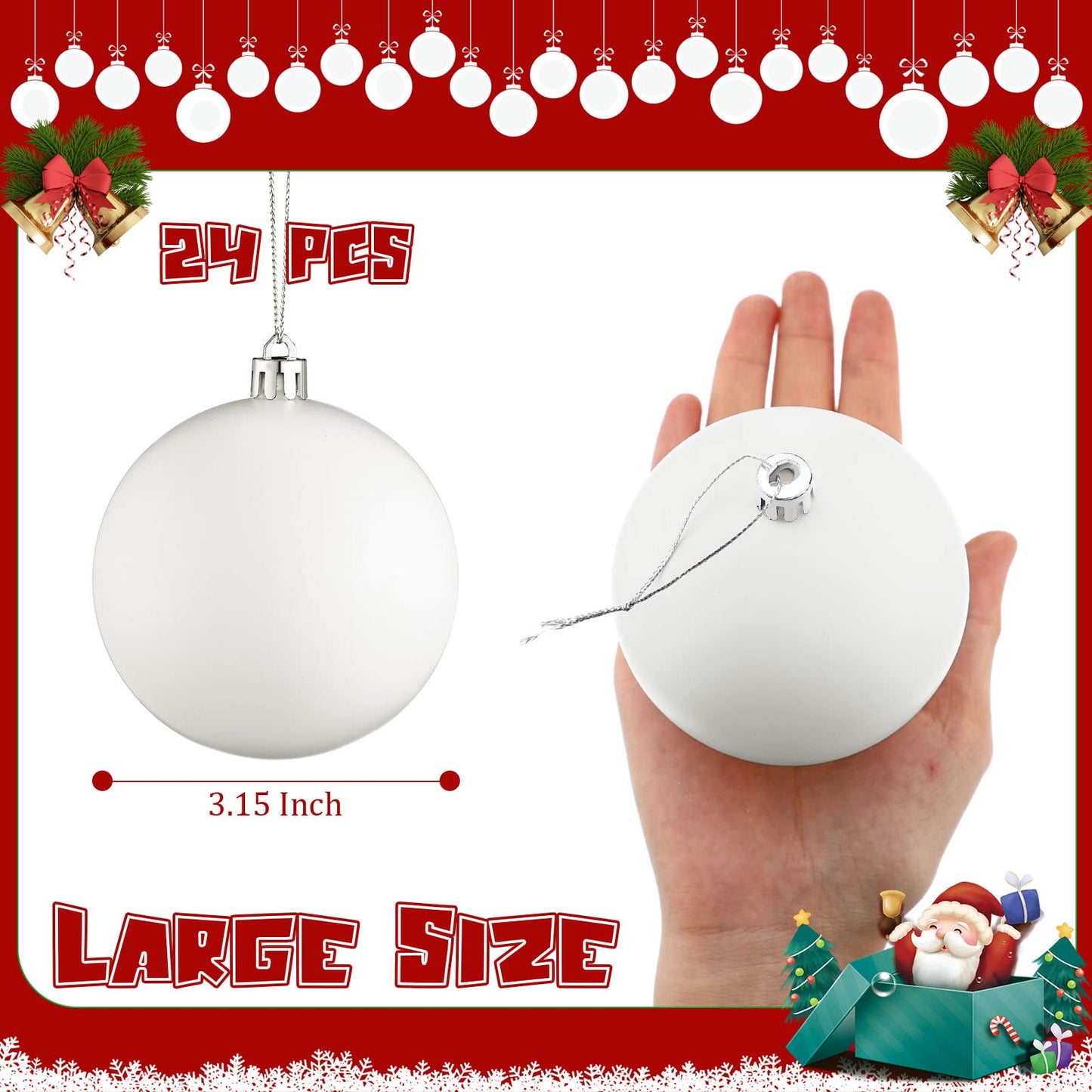 Zubebe Christmas Large Blank White Ball Ornaments, 3.15 Inch DIY Christmas Balls White Ball Hanging Ornaments DIY Craft Activities for Christmas Tree Gift Box(Matte White,24 Pcs)