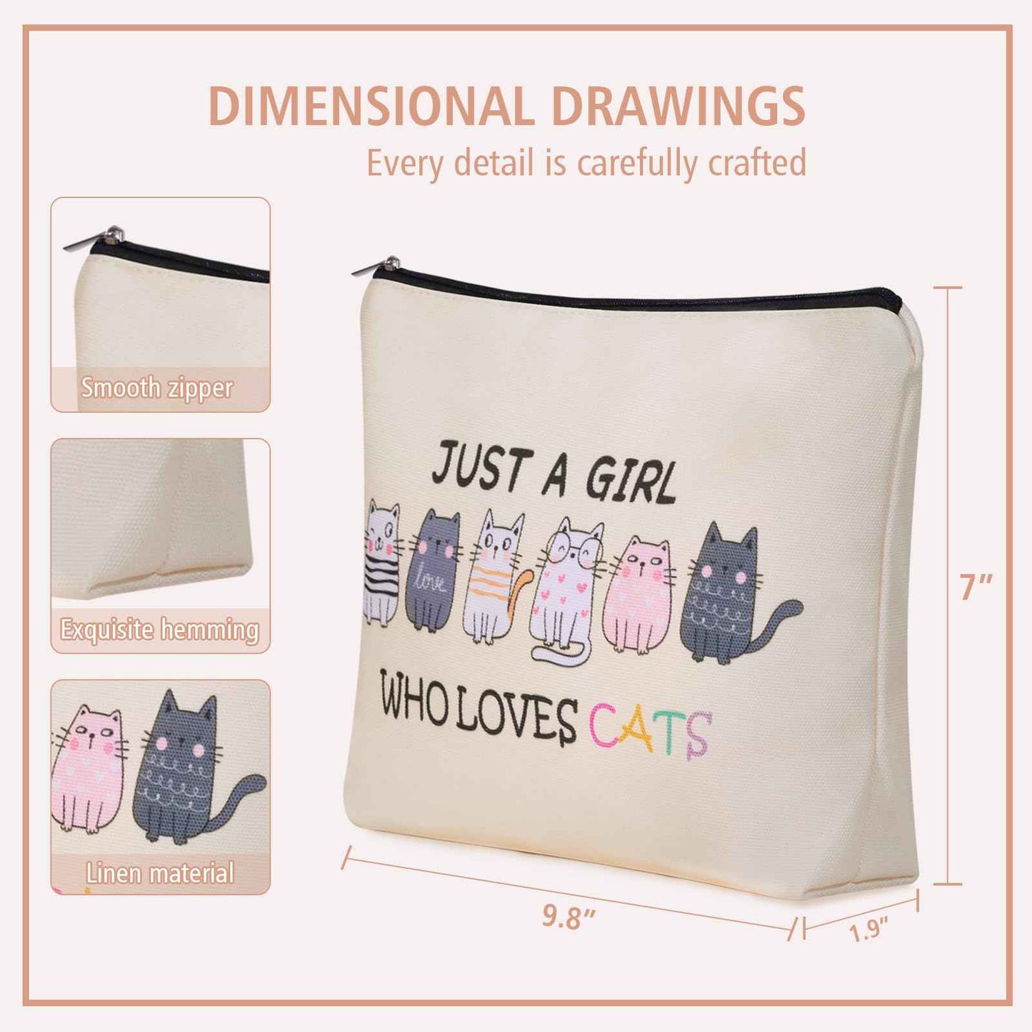 Girlly Cat Makeup Bag For Cat Lover Christmas Gift: Cute Cosmetic Bag & Toiletry Pouch Just A Girl Who Love Cats Themd For Mom, Daughters, Friends,Teen Girl & Women.Ideal Gifts For Travel, Birthdays.