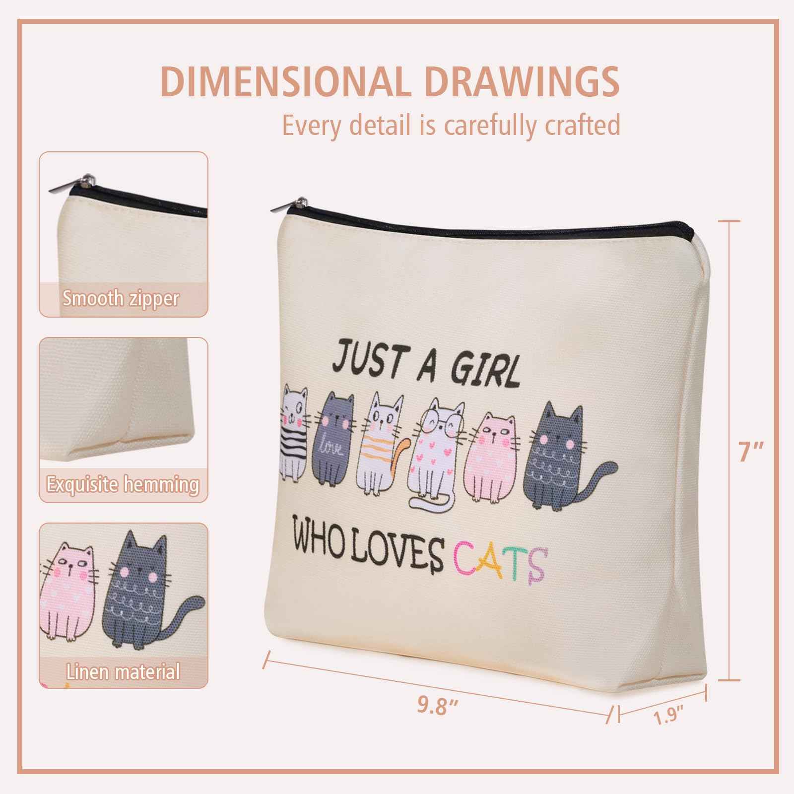 Girlly Cat Makeup Bag For Cat Lover Christmas Gift: Cute Cosmetic Bag & Toiletry Pouch Just A Girl Who Love Cats Themd For Mom, Daughters, Friends,Teen Girl & Women.Ideal Gifts For Travel, Birthdays.