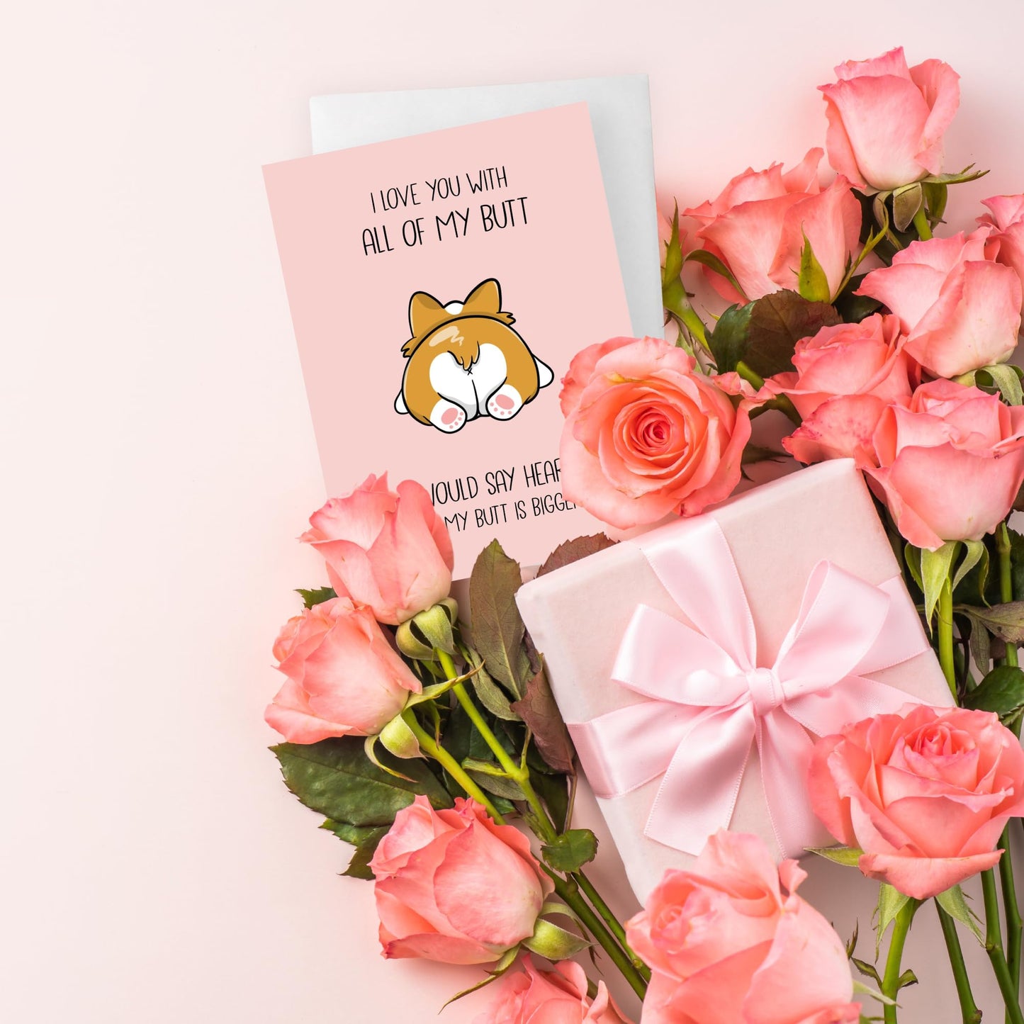 Anniversary Birthday Card for Her Him/Funny Birthday Card for Boyfriend Girlfriend/Husband Wife/Handmade Greeting Card (I love you with all my butt - Corgi dog)