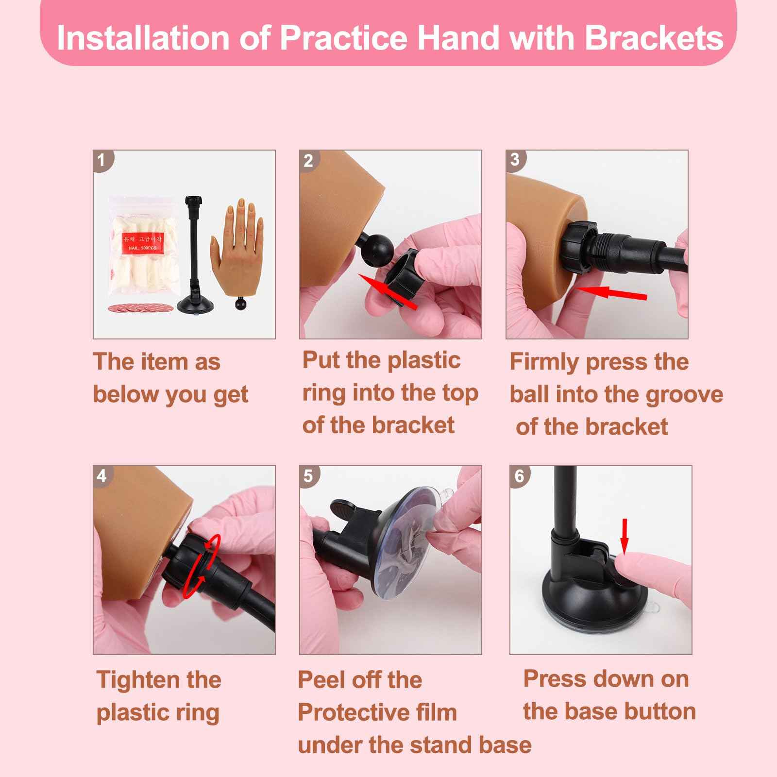 Nail Practice Hand for Acrylic Nails with 516 Pcs Nails, Silicone Fake Hands to Practice Fake Nails Mannequin Hand for Nails Practice and Nail Art Single Right Hand Brown